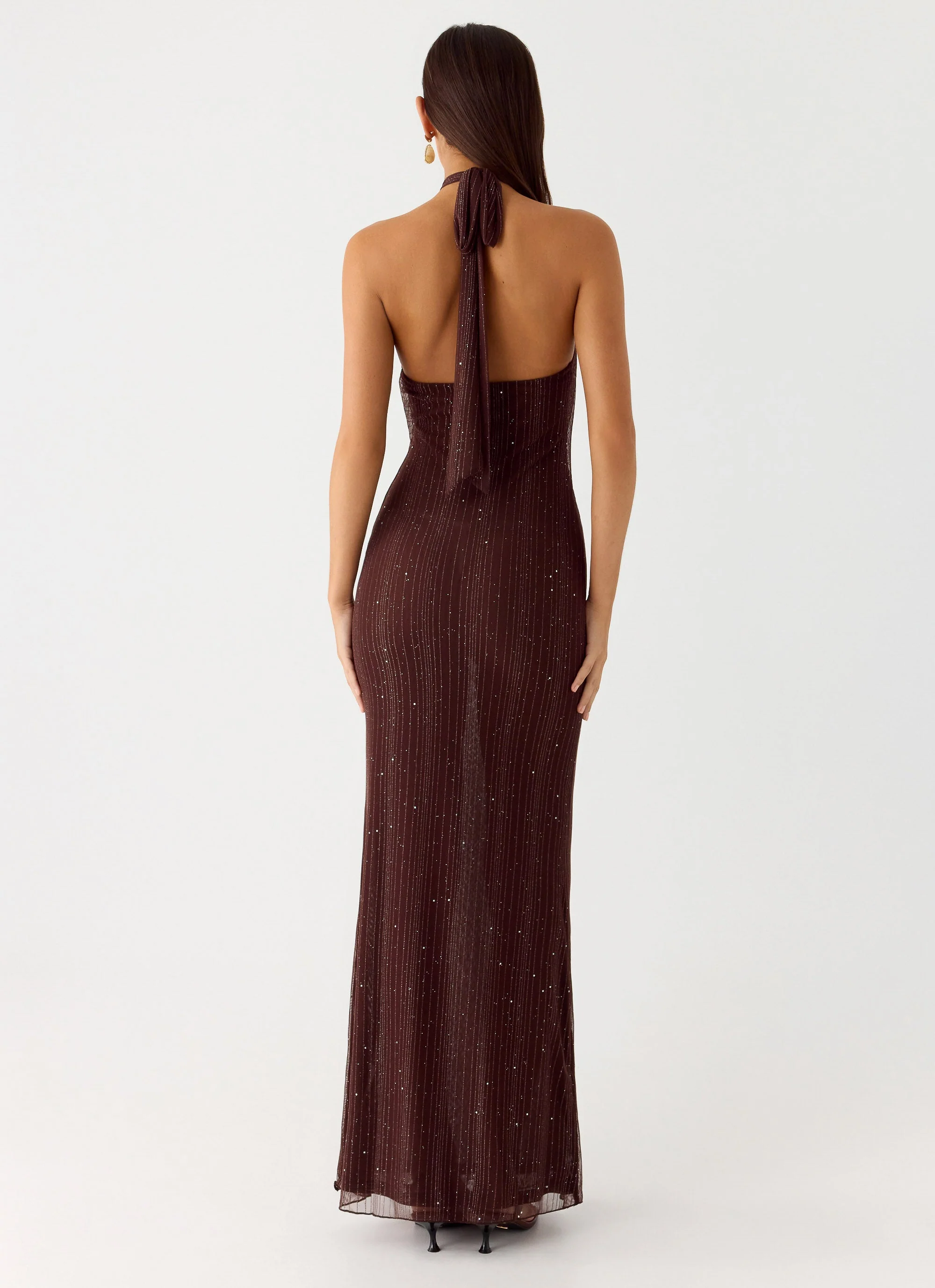 Haylan Sparkle Mesh Maxi Dress - Chocolate - luluinthesky
