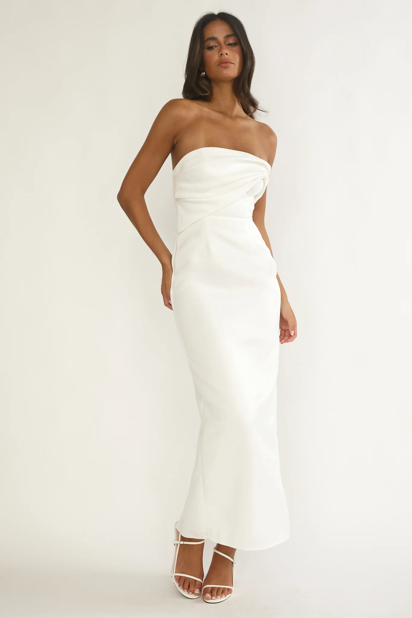 Fleur Sky Strapless Pleat Bust Maxi Dress White - luluinthesky
