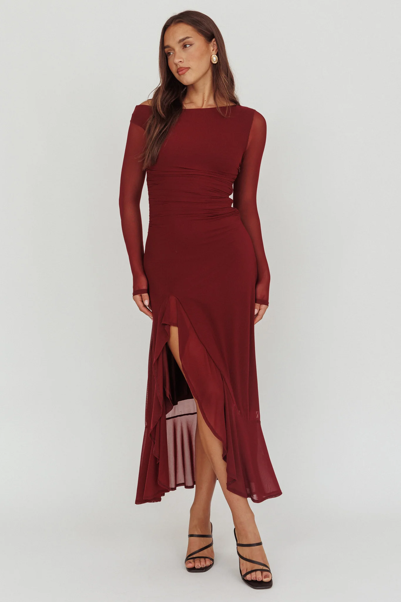 Moonlit Magic Long Sleeve Maxi Dress Wine - luluinthesky