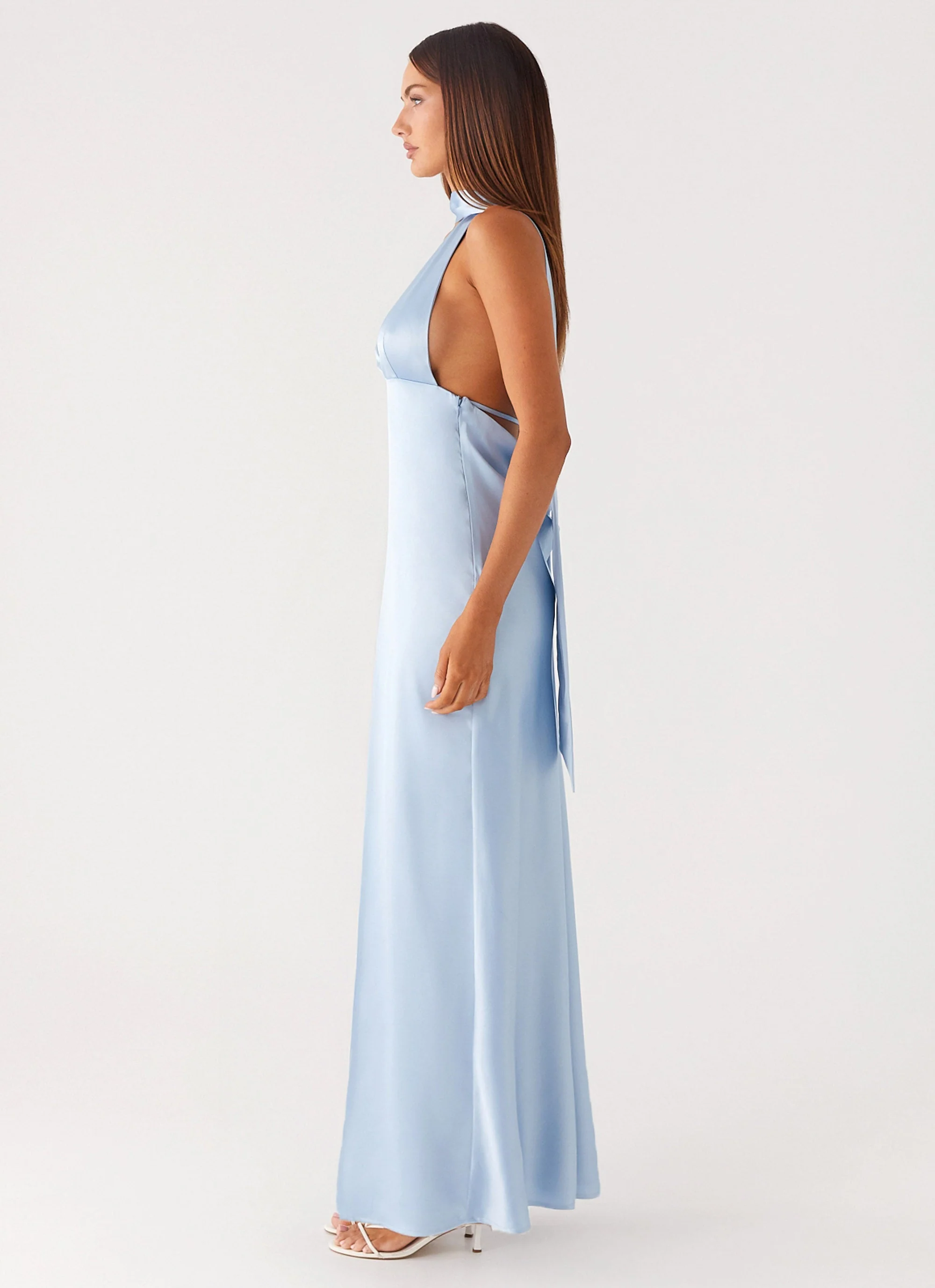 Alicia Satin Halter Maxi Dress - Baby Blue - luluinthesky
