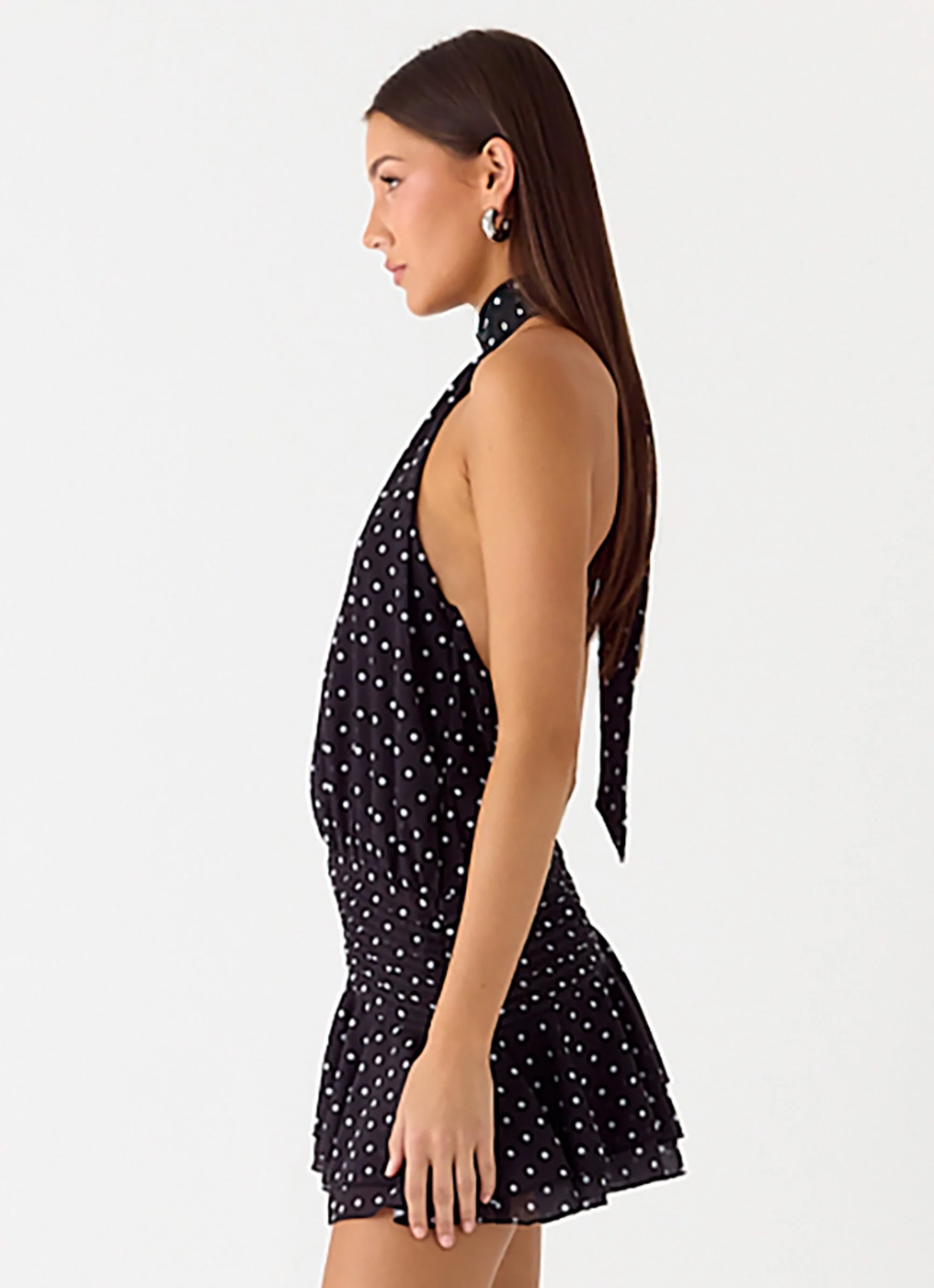 Willow Chiffon Mini Dress - Black Polkadot - luluinthesky