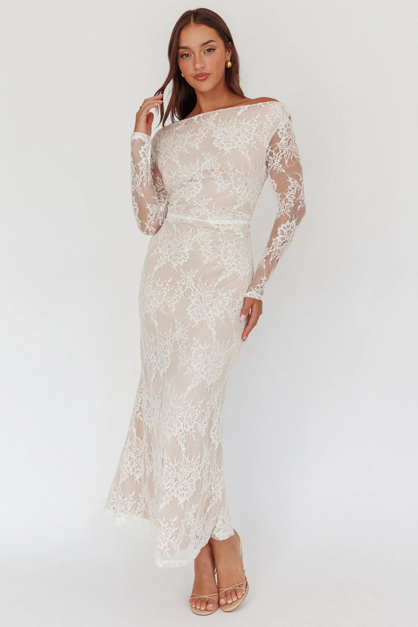 Loveland Off-Shoulder Lace Maxi Dress White - luluinthesky