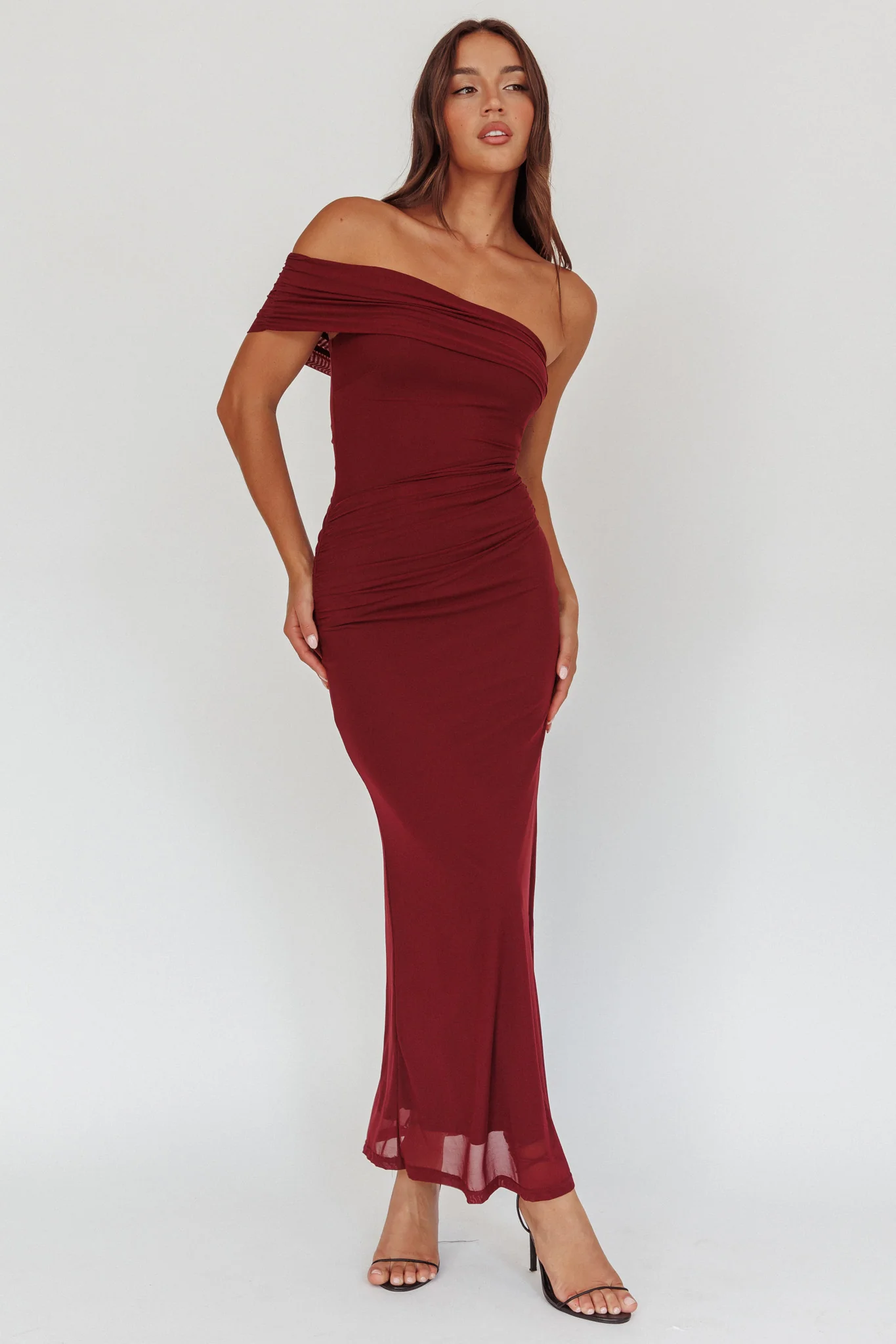 Gala One-Shoulder Maxi Dress Wine - luluinthesky