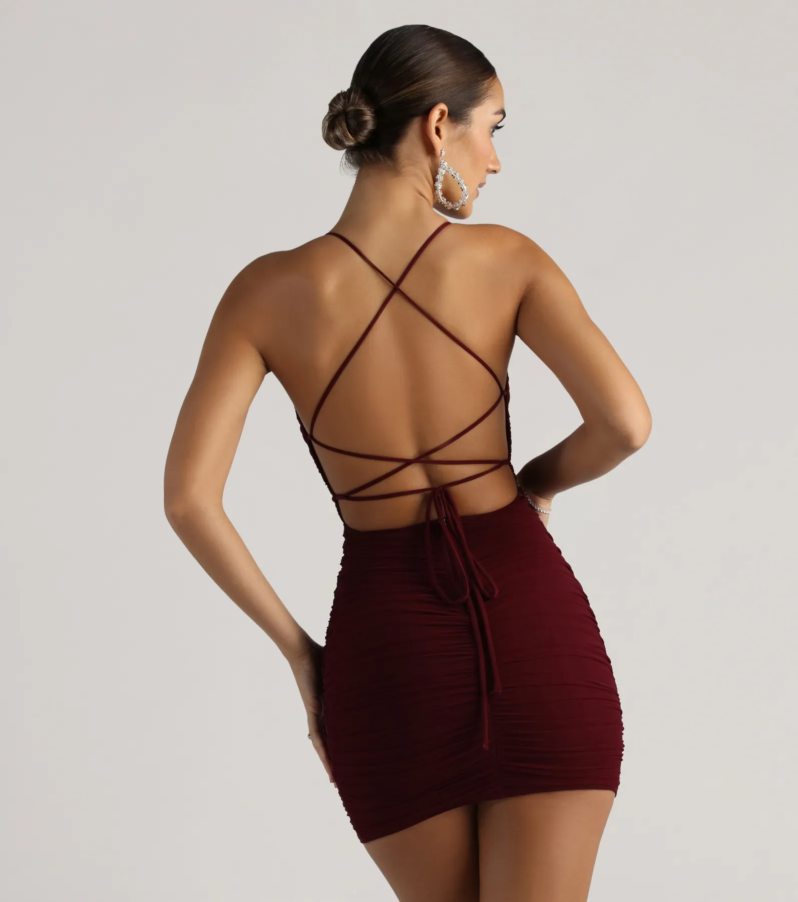 Mood Forever Mesh Lace-Up Mini Dress - luluinthesky