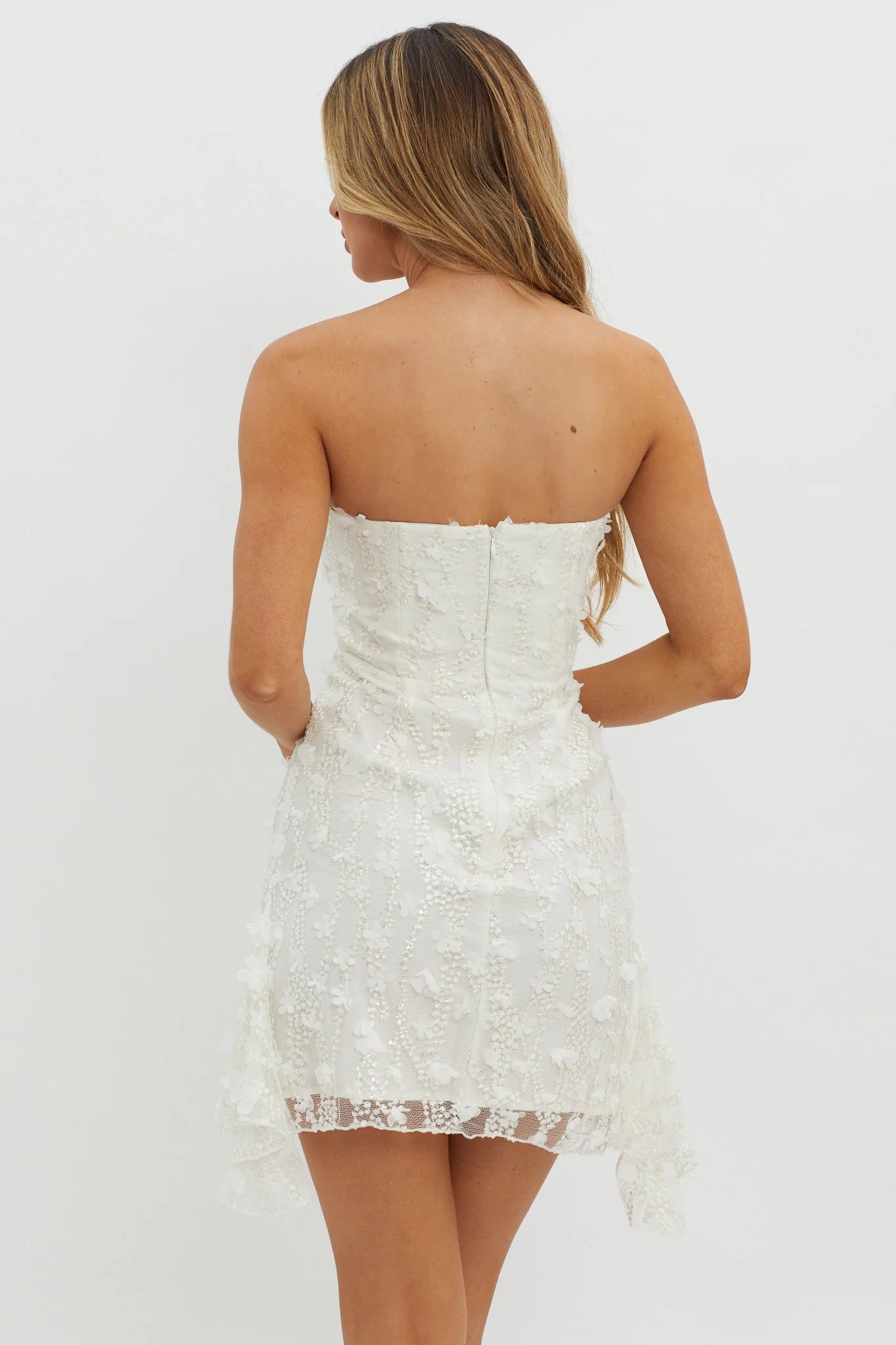 Lacynda Strapless Embellished Mini Dress White - luluinthesky