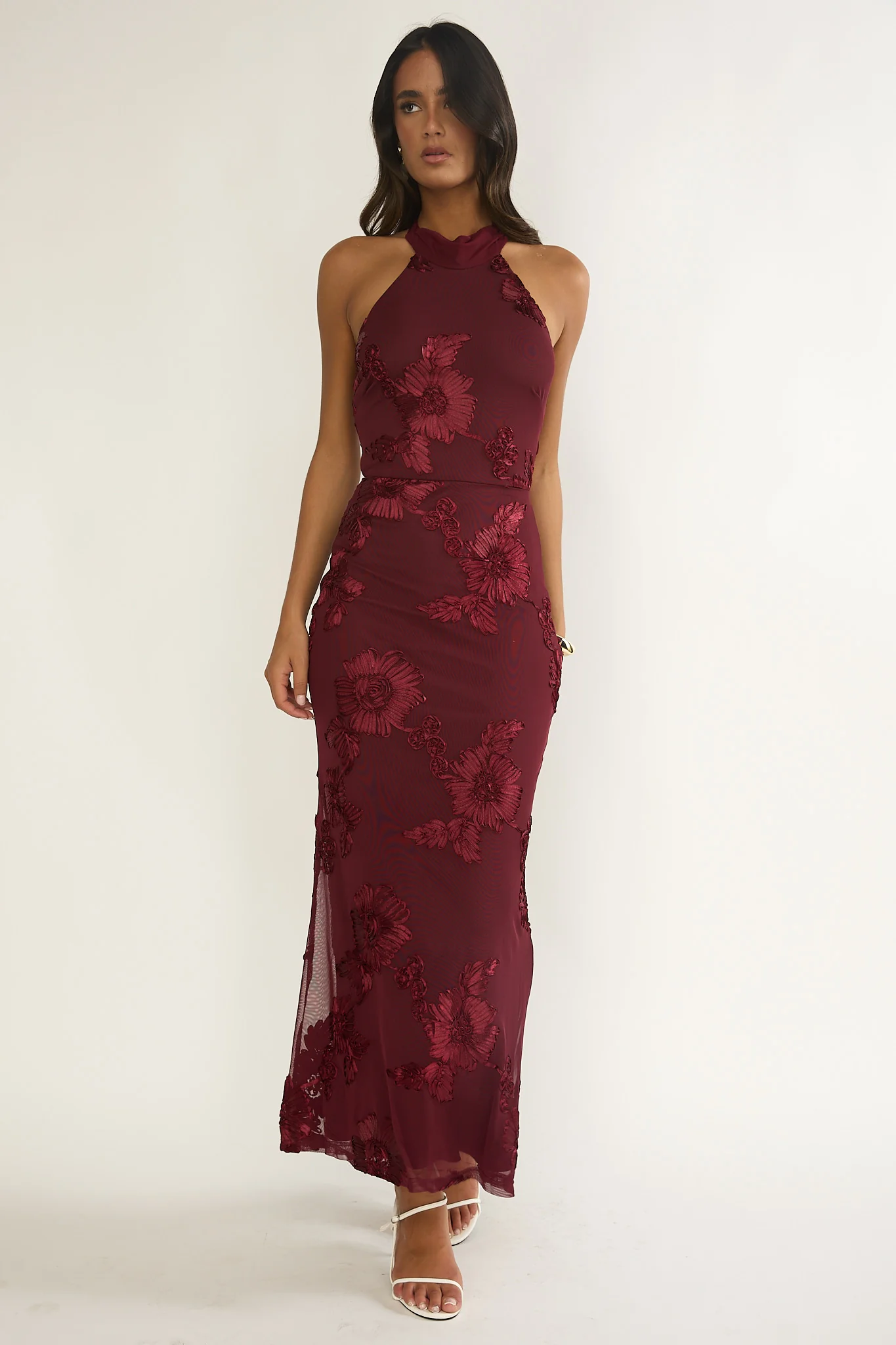 Shana Halterneck Maxi Dress Embellished Wine - luluinthesky