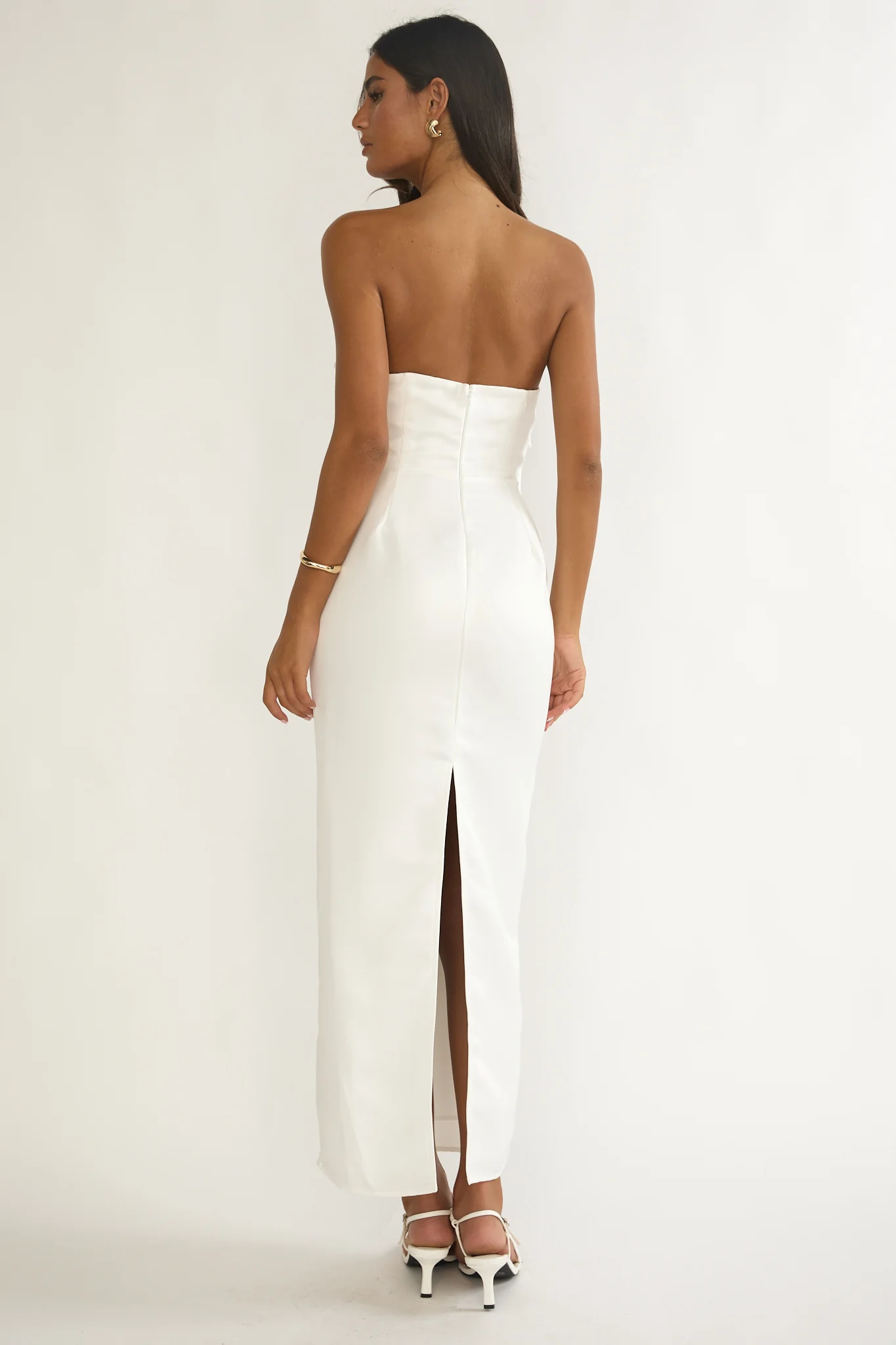 Fleur Sky Strapless Pleat Bust Maxi Dress White - luluinthesky