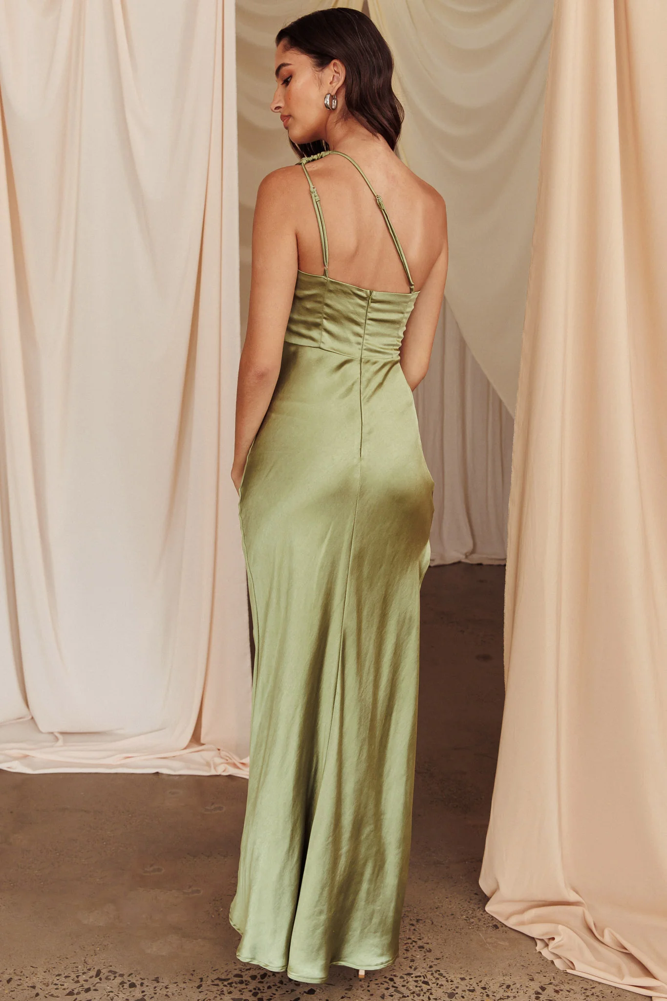 Kamillia One-Shoulder Split Maxi Dress Olive - luluinthesky