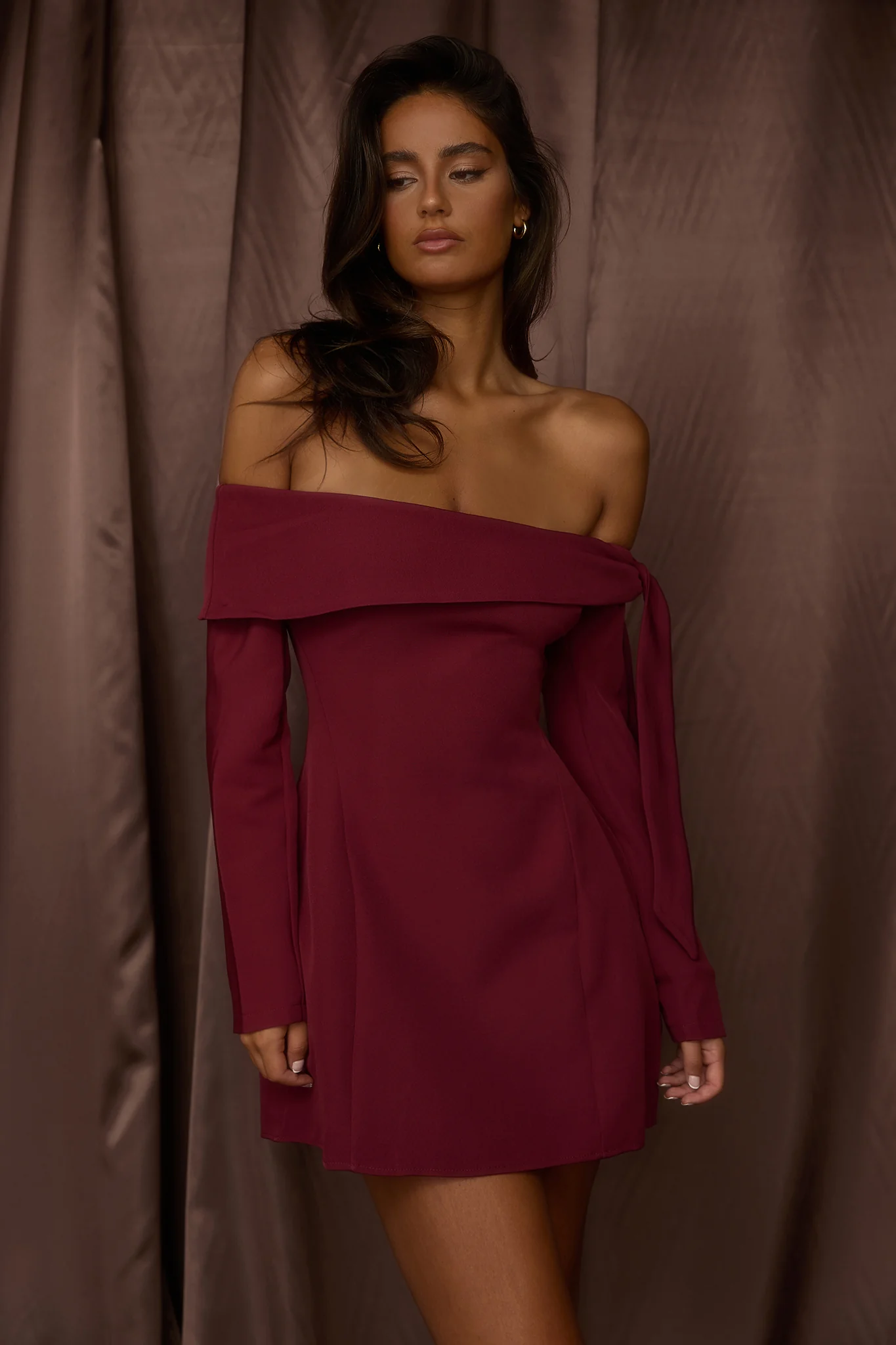 Aurora Sky Off-Shoulder Tie Mini Dress Wine - luluinthesky