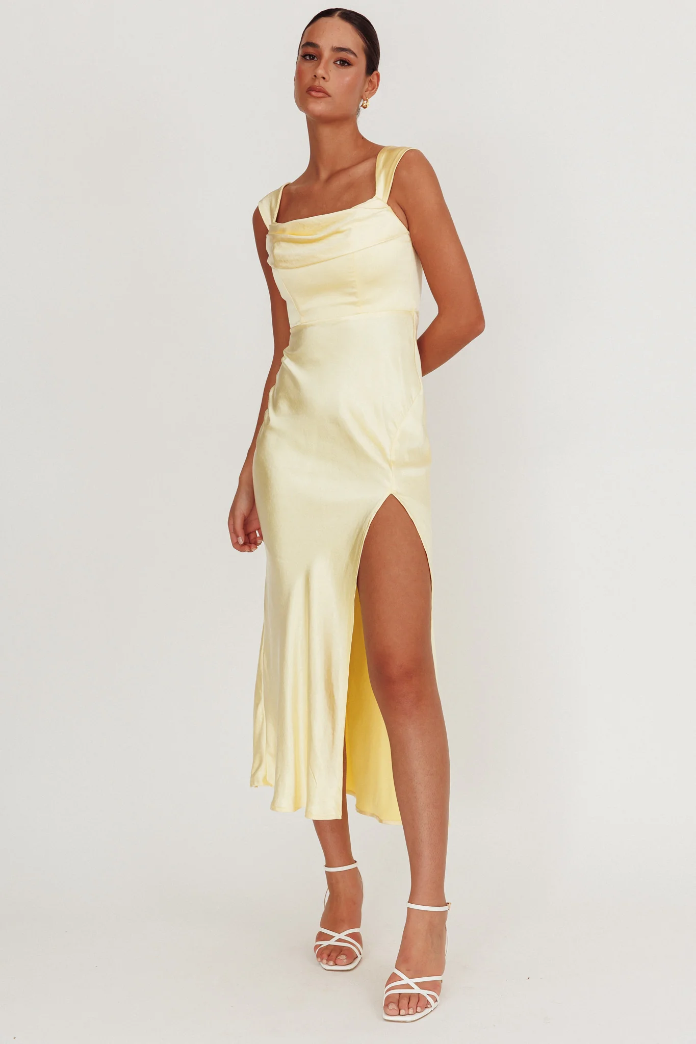 Lucinda Off-Shoulder V-Back Dress Butter - luluinthesky