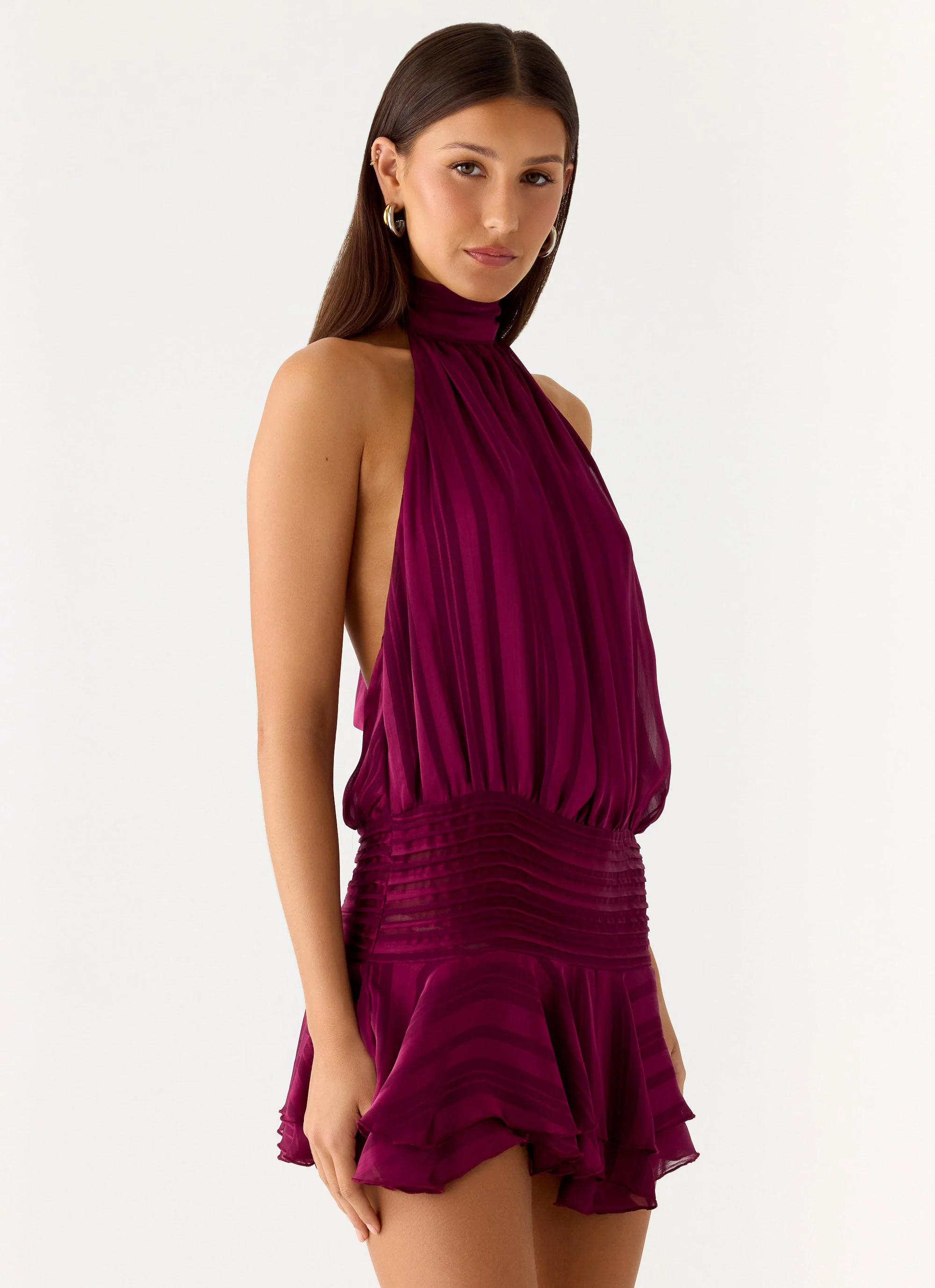 Willow Chiffon Mini Dress - Plum - luluinthesky