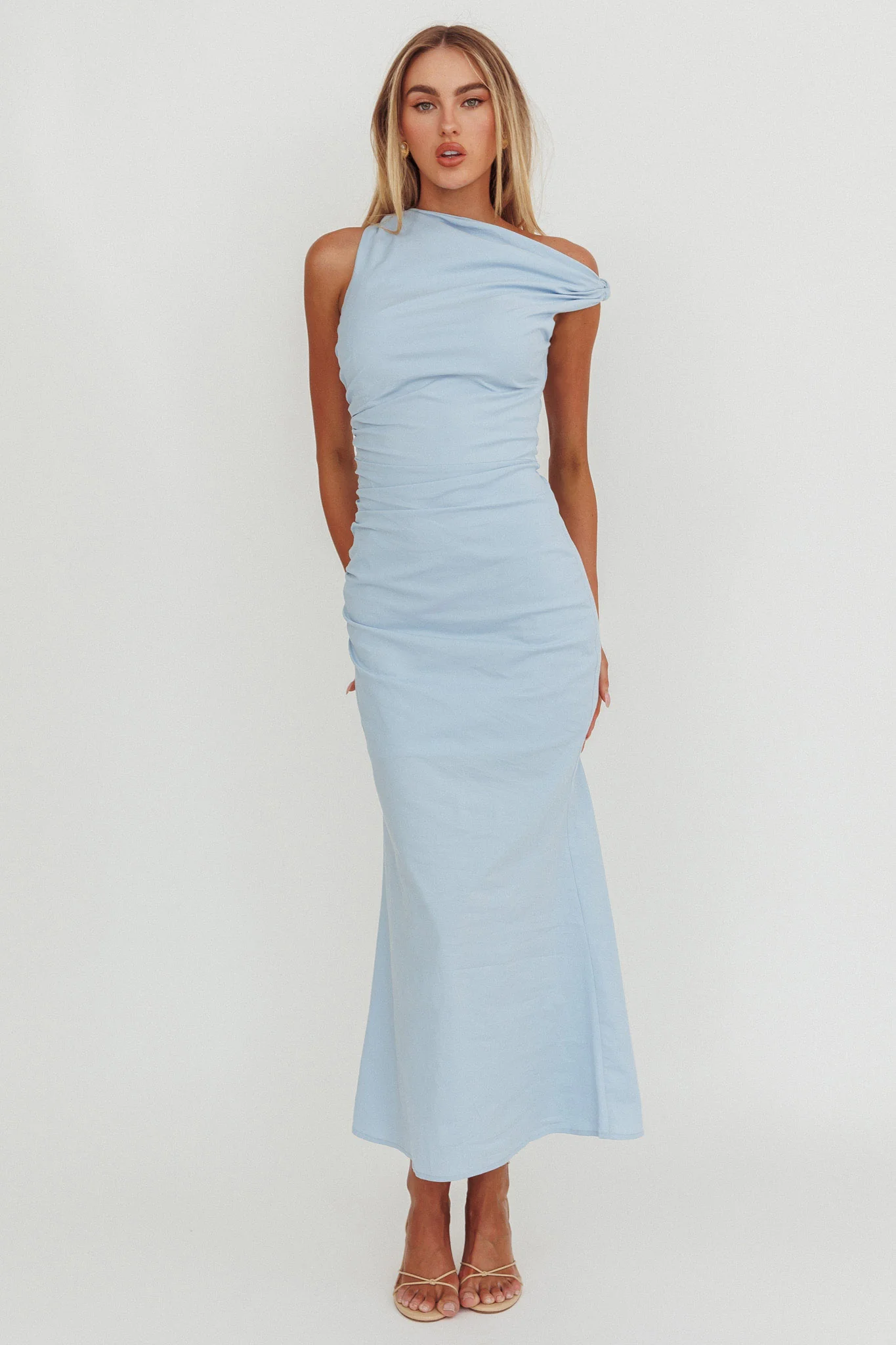 Angel's Song Asymmetric Neckline Maxi Dress Blue - luluinthesky