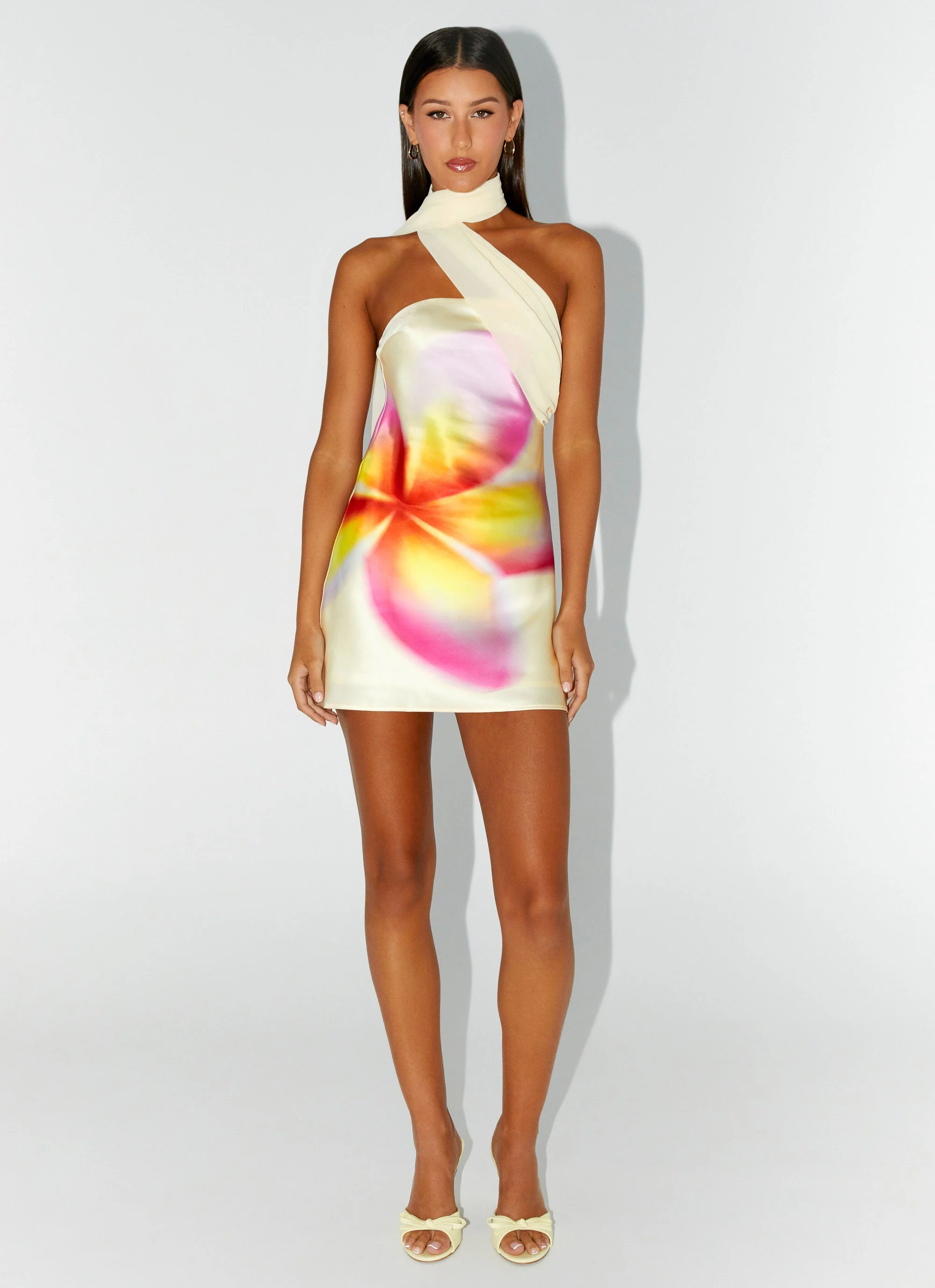 Isa Scarf Satin Mini Dress - Frangipani Yellow - luluinthesky