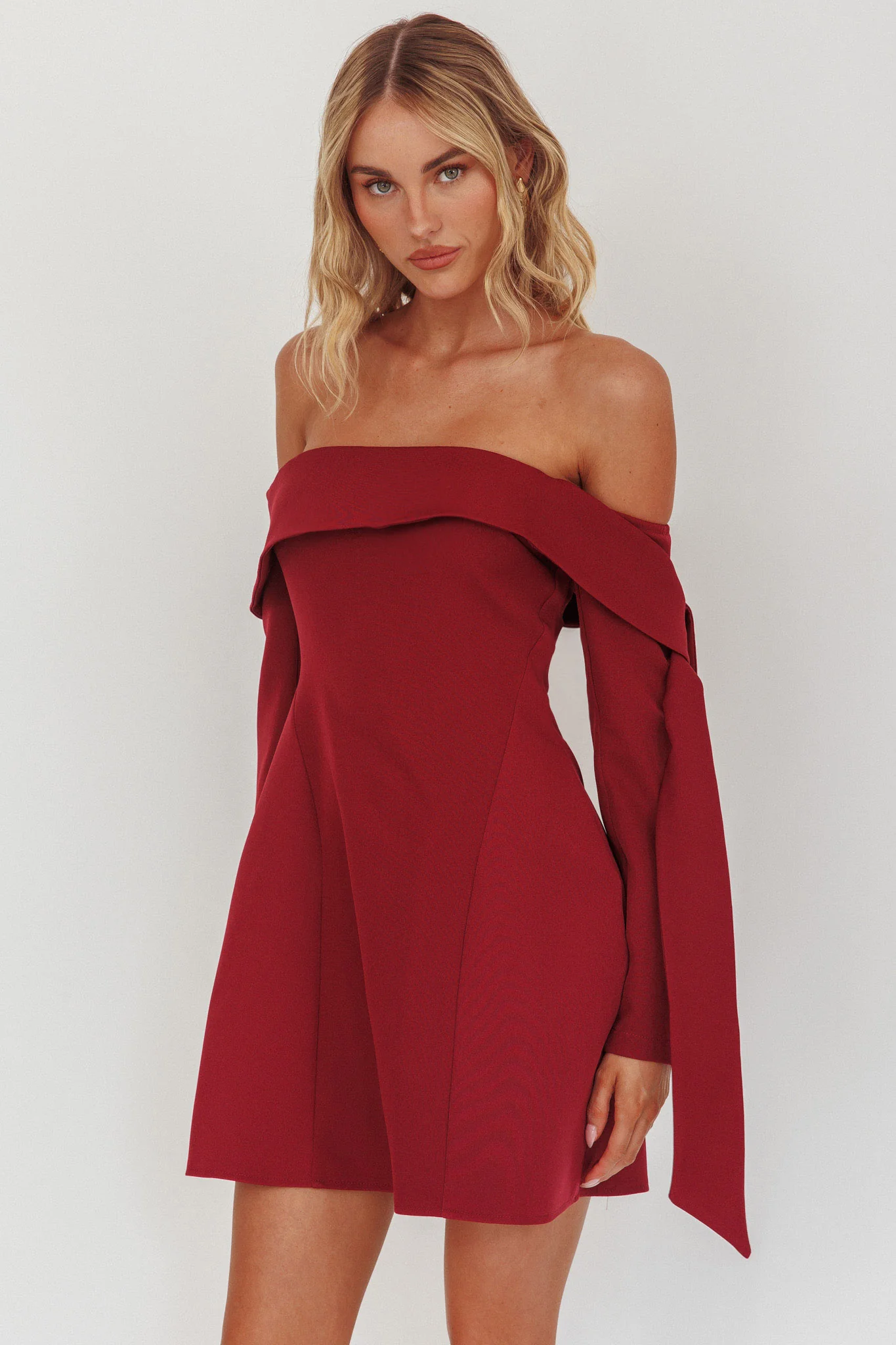 Aurora Sky Off-Shoulder Tie Mini Dress Wine - luluinthesky
