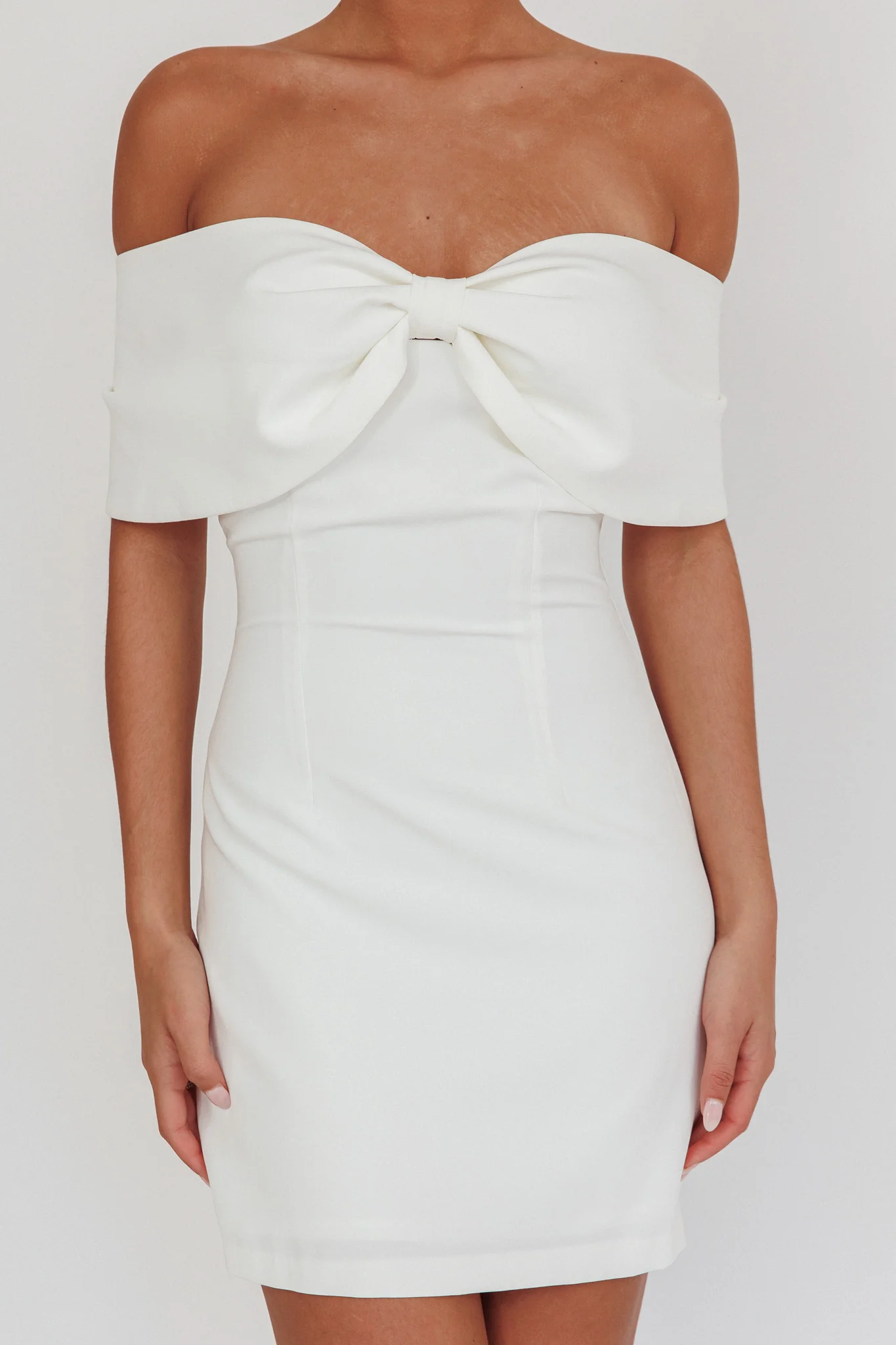 Sweet Caroline Off-Shoulder Bow Mini Dress White - luluinthesky