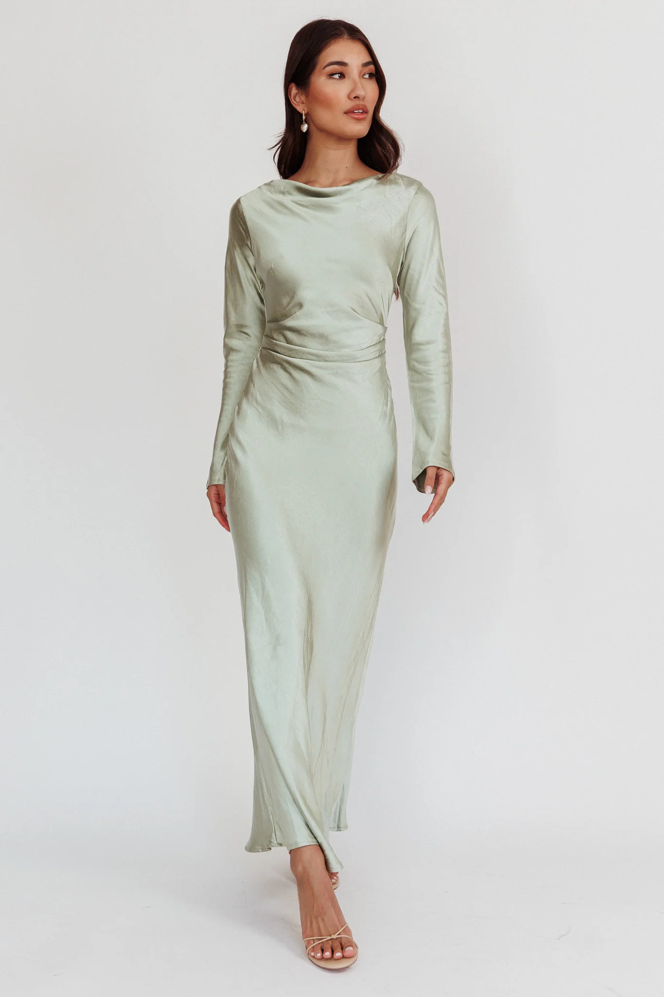 Loveland Cowl Back Midi Dress Sage - luluinthesky