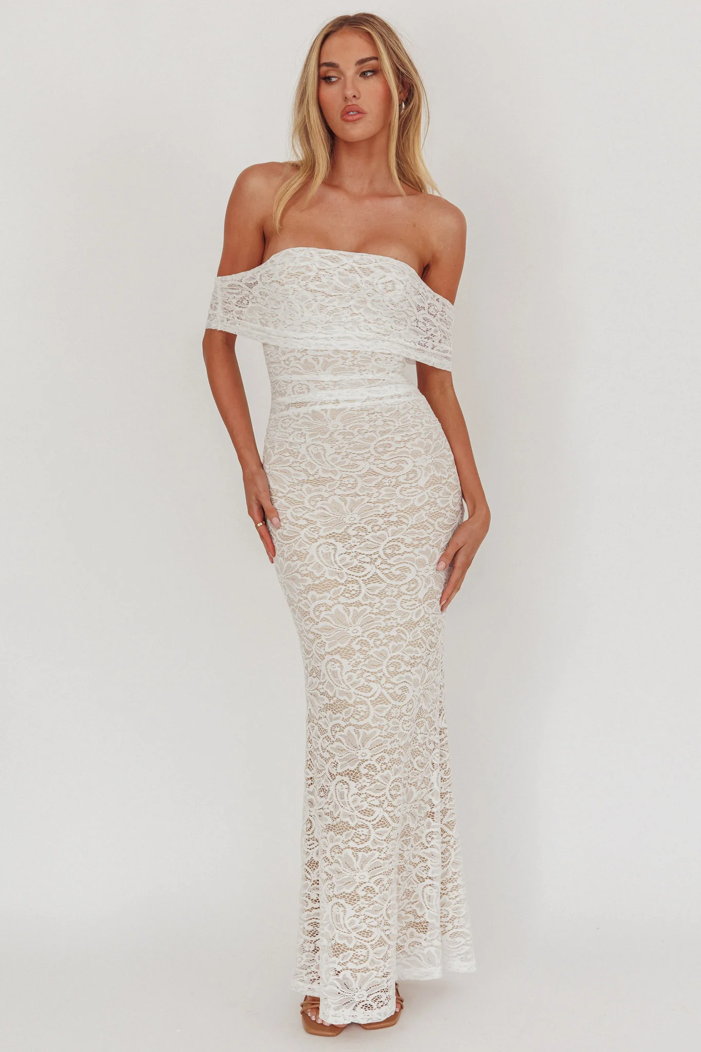 Flutters Off-Shoulder Lace Maxi Dress White - luluinthesky