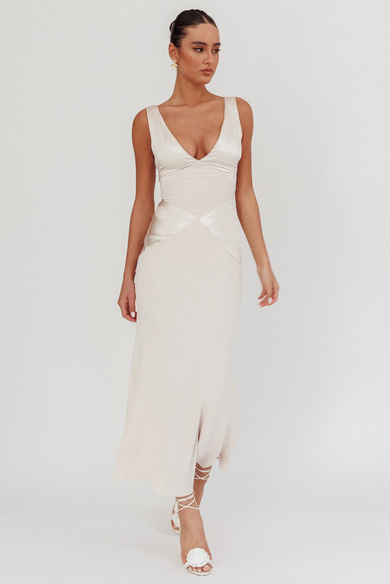 Soul Fire V-Neck Maxi Dress Champagne - luluinthesky