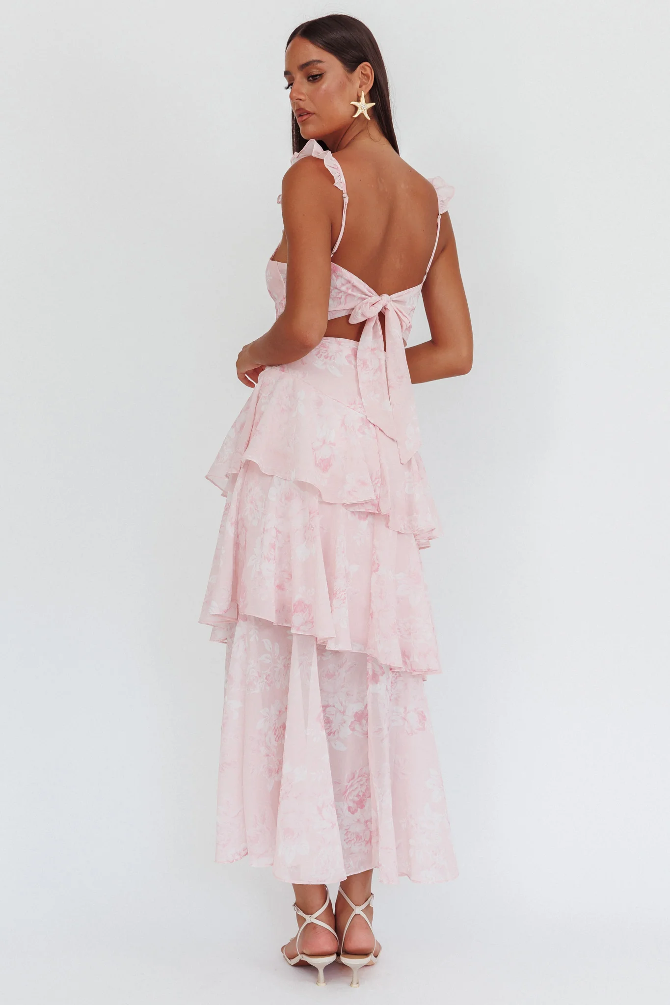 Veda Ruffle Strap Split Maxi Dress Roses Blush - luluinthesky