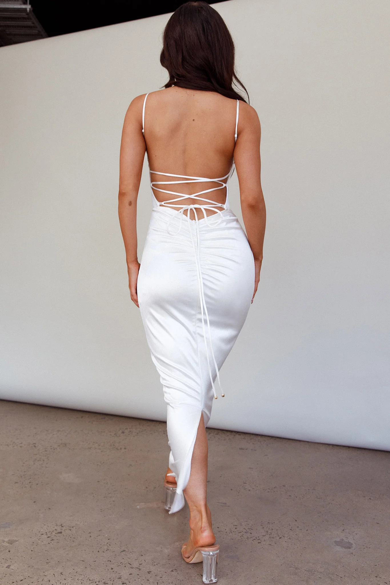 Seraya Lace-Up Back Dress White - luluinthesky