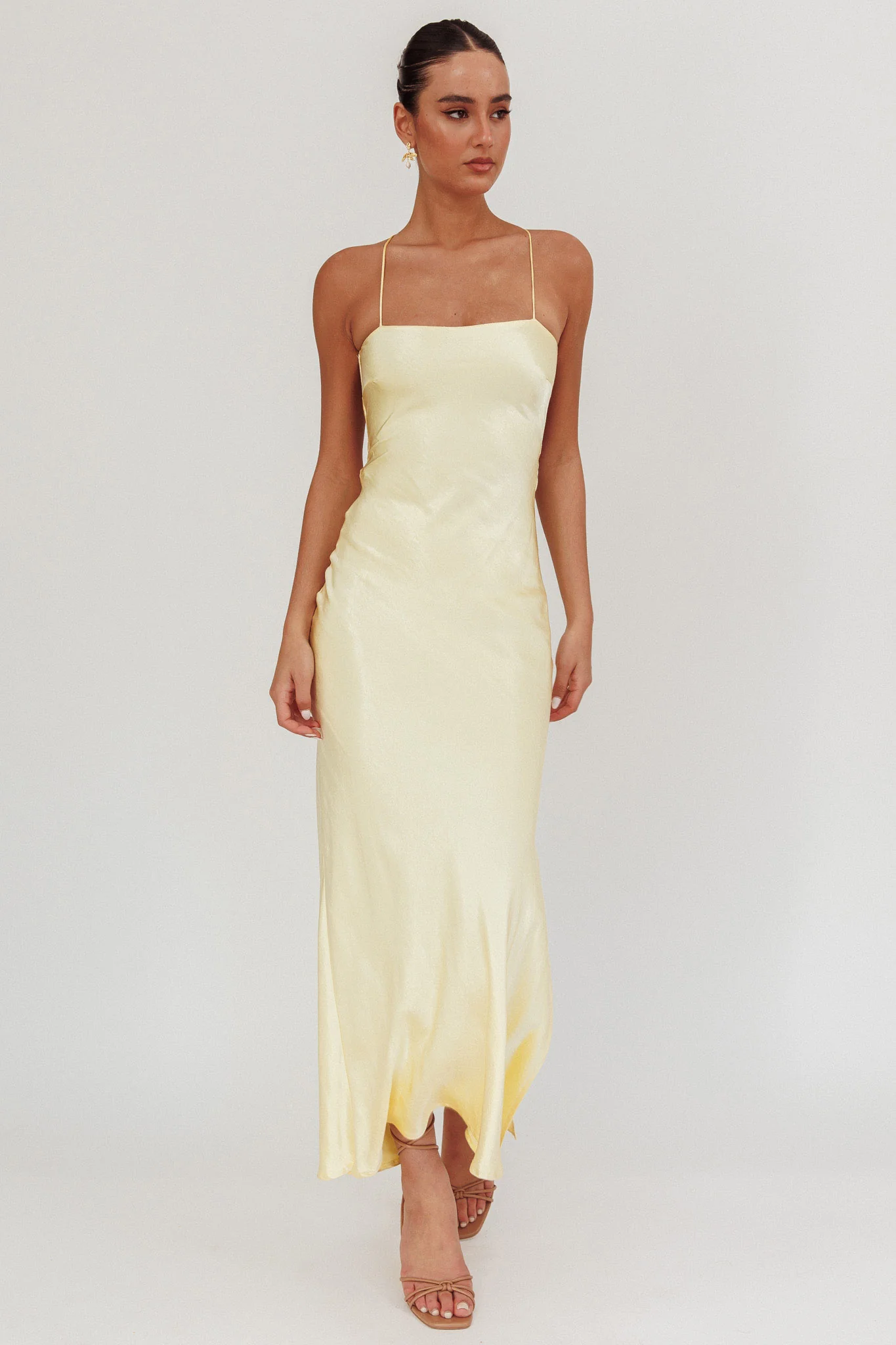 Dolce Life Backless Satin Maxi Dress Butter - luluinthesky