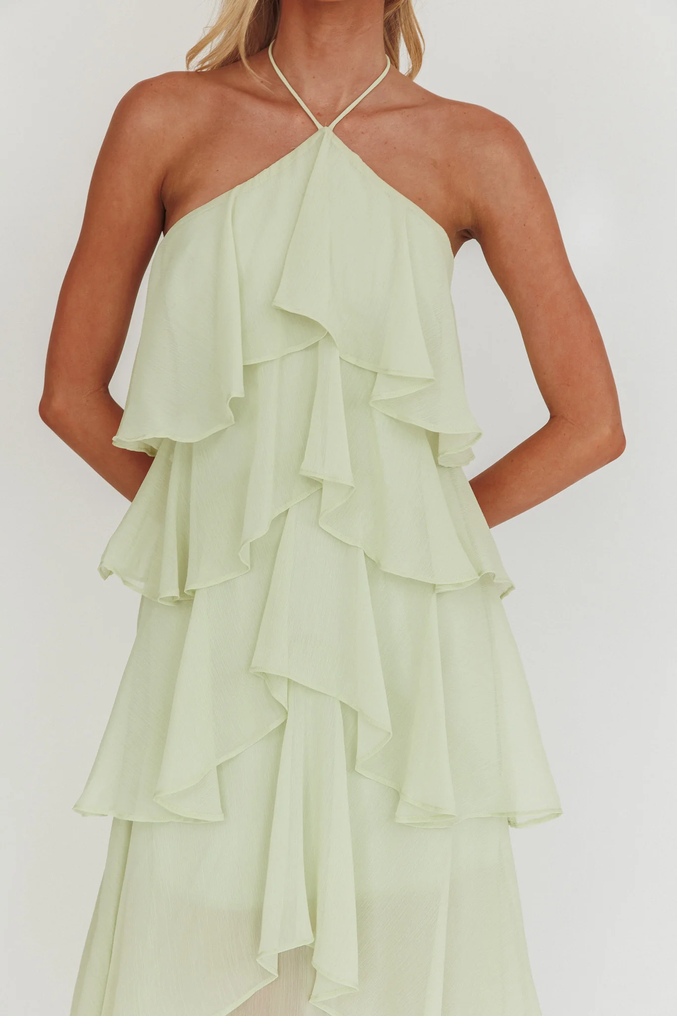 Darylyn Tiered Ruffle Maxi Dress Sage - luluinthesky