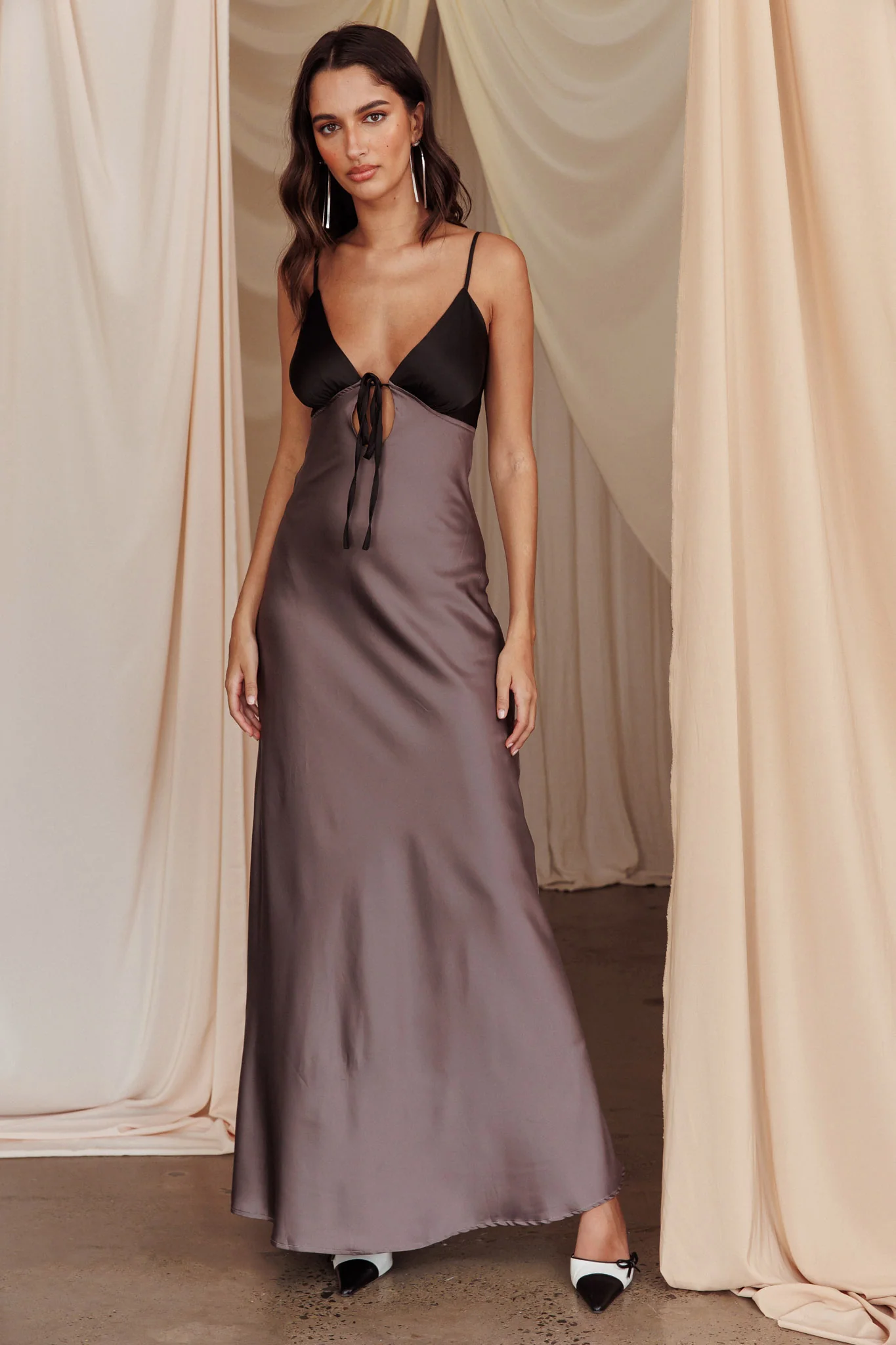 Bayleigh Low Bow Tie Back Dress Charcoal - luluinthesky