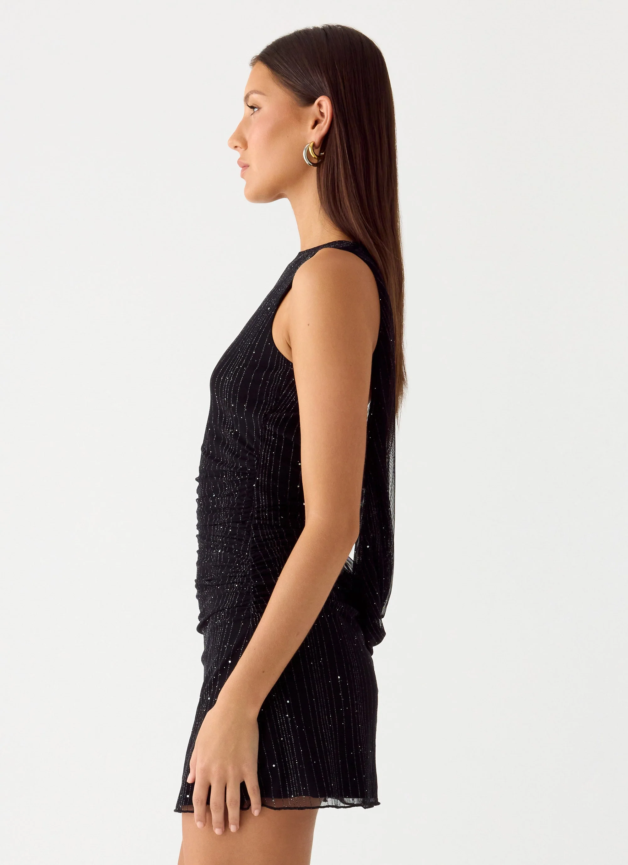 Portofino Sparkle Mesh Mini Dress - Black - luluinthesky