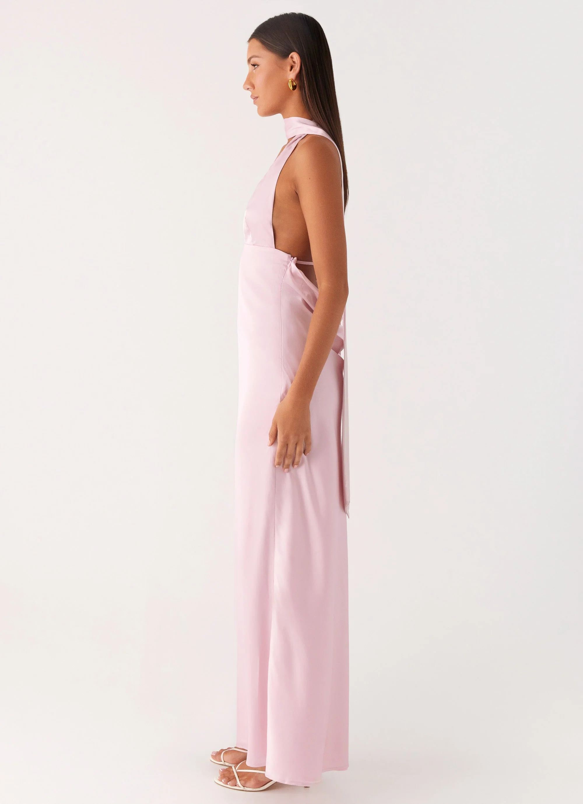 Alicia Satin Halter Maxi Dress - Baby Pink - luluinthesky