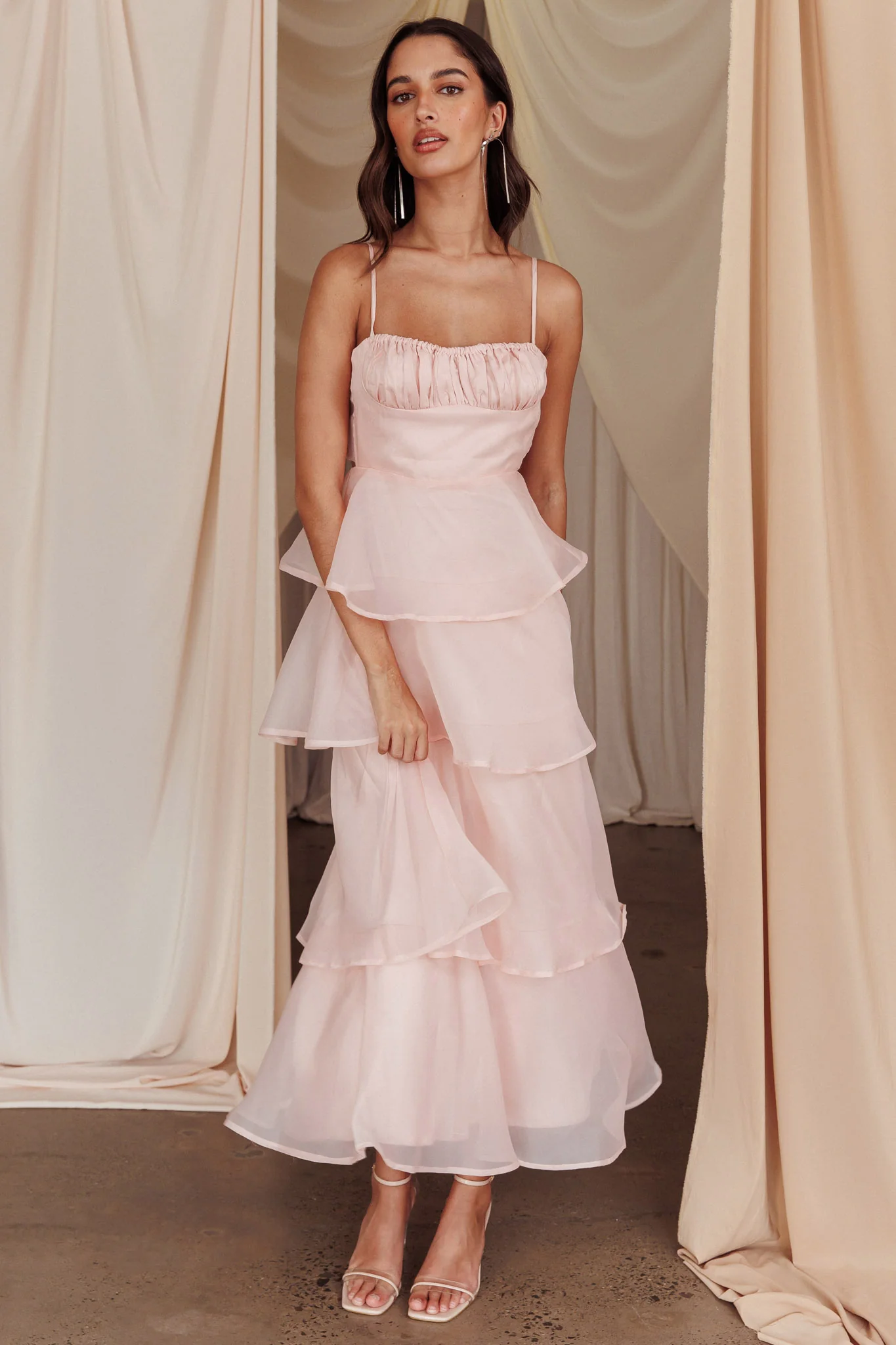 Provence Bloom Tiered Midi Dress Blush - luluinthesky