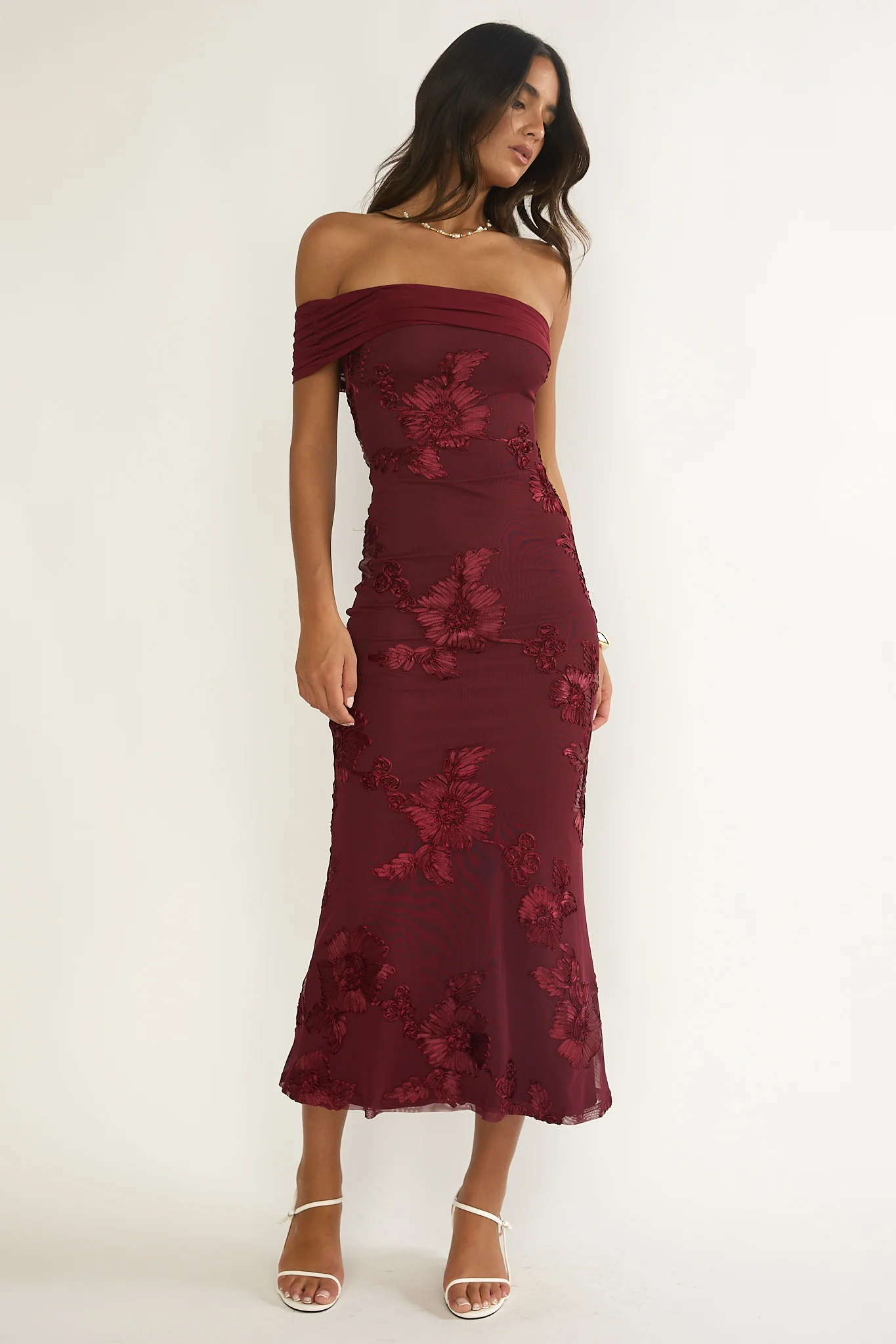 Gala One-Shoulder Maxi Dress Embellished Wine - luluinthesky