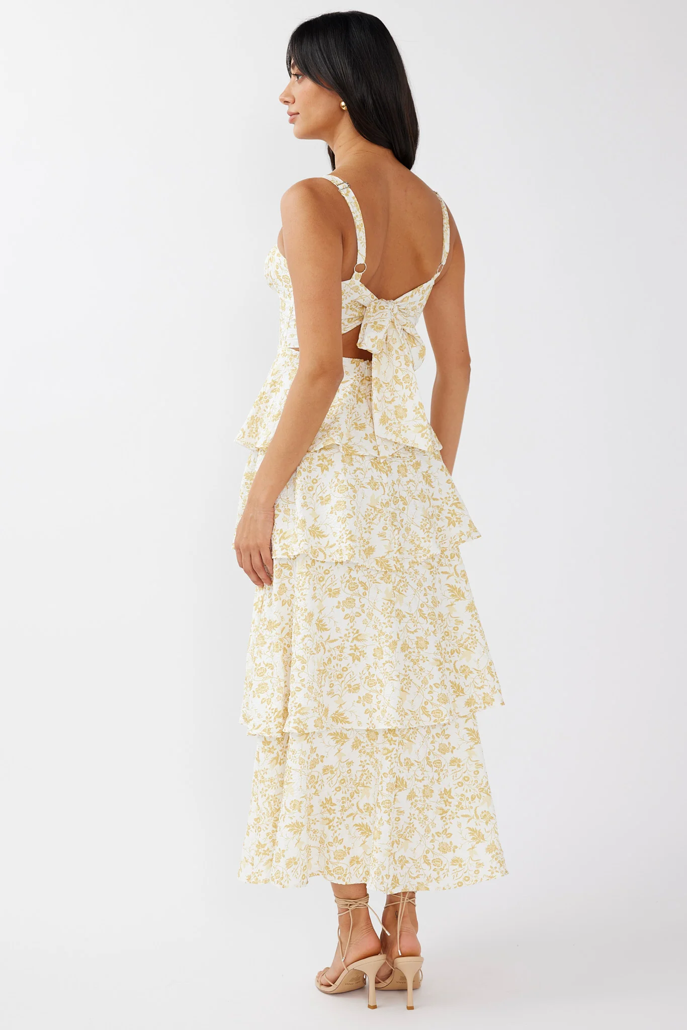 Provence Bloom Tiered Midi Dress Floral Yellow - luluinthesky