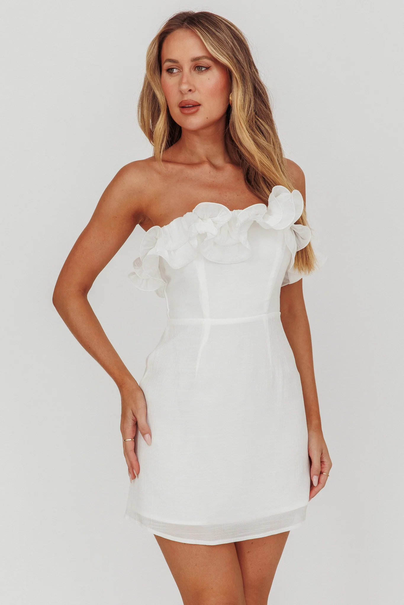 Norah Strapless Mini Dress White - luluinthesky
