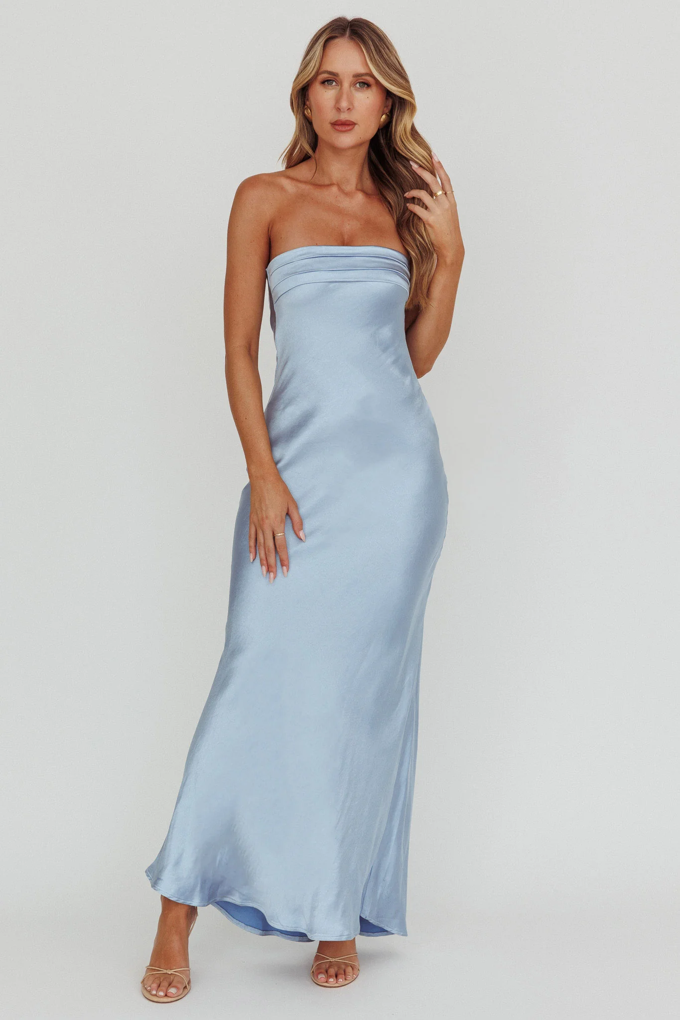 Kona Strapless Open Back Maxi Dress Blue - luluinthesky