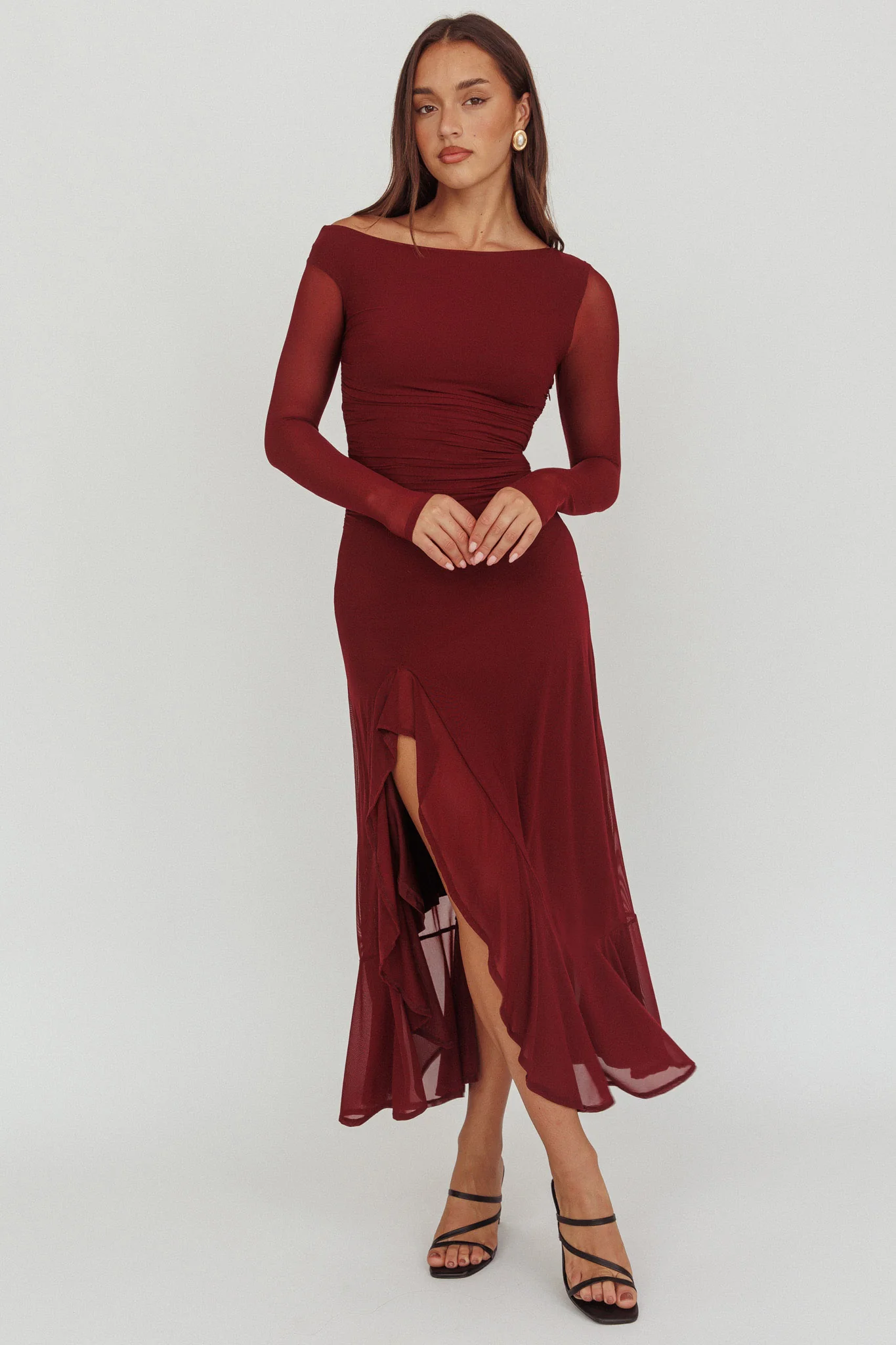 Moonlit Magic Long Sleeve Maxi Dress Wine - luluinthesky