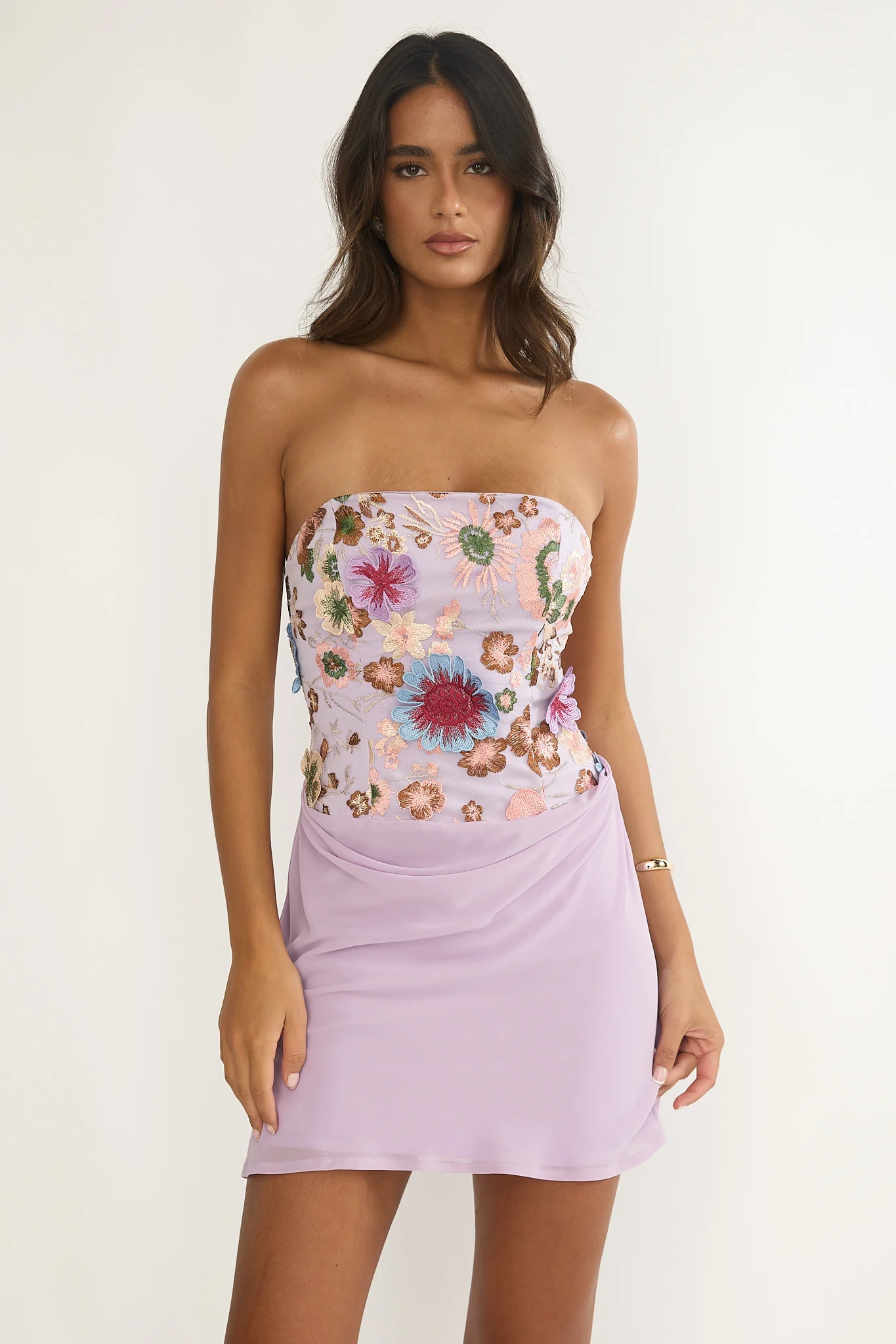 Ulyssia Strapless Floral Embellished Mini Dress Purple - luluinthesky