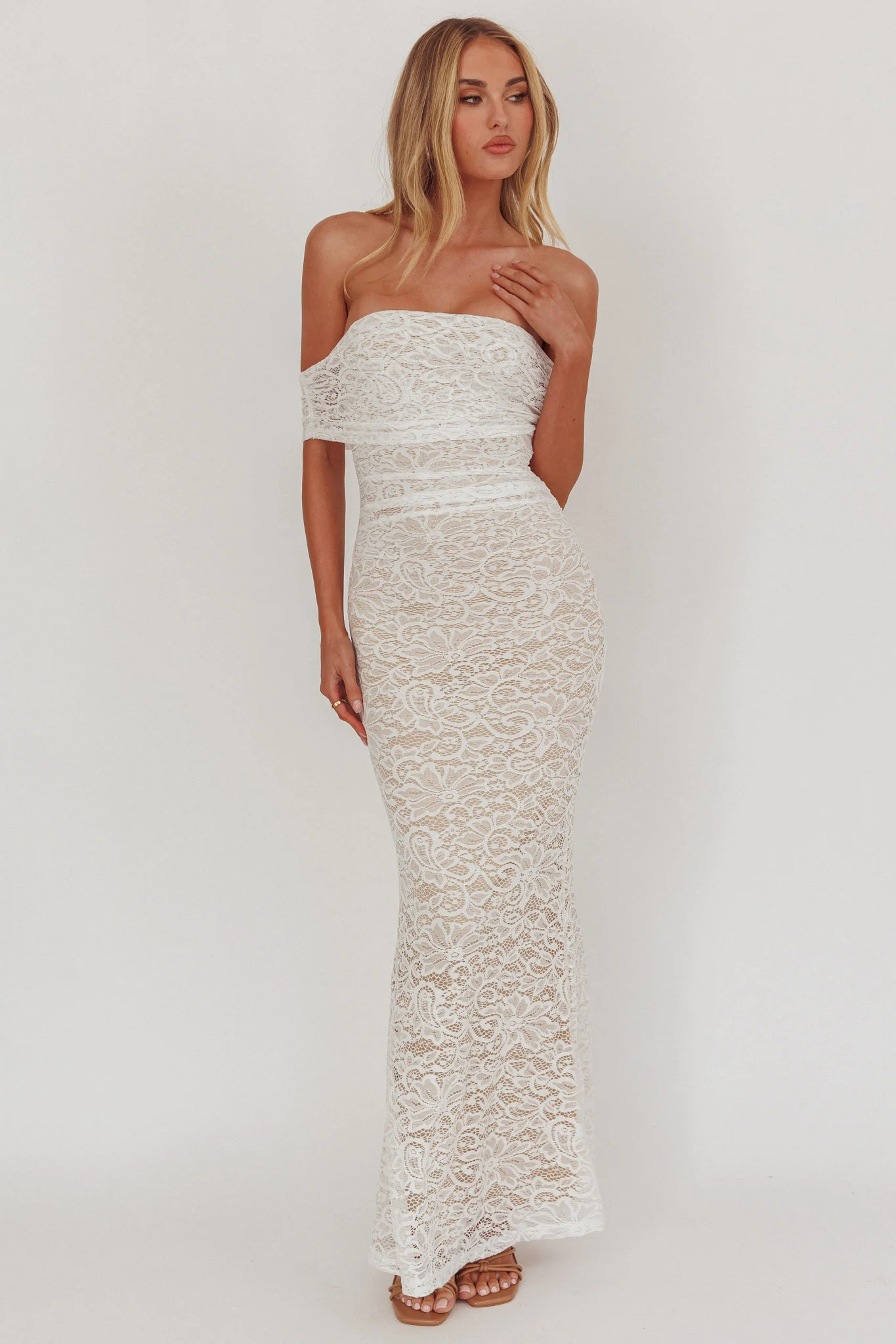 Flutters Off-Shoulder Lace Maxi Dress White - luluinthesky