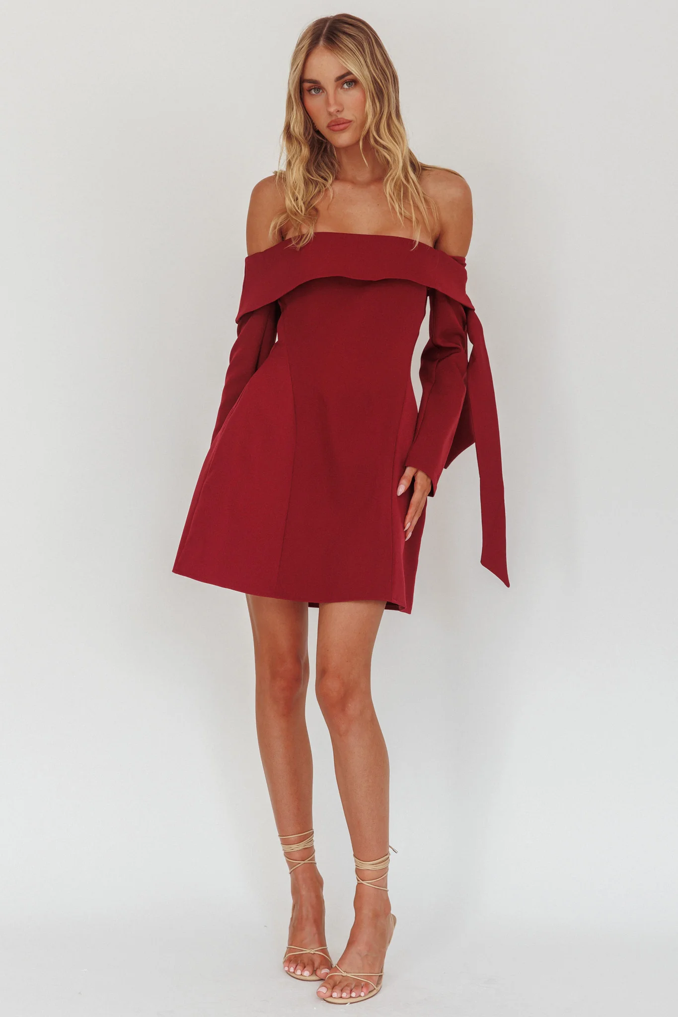 Aurora Sky Off-Shoulder Tie Mini Dress Wine - luluinthesky