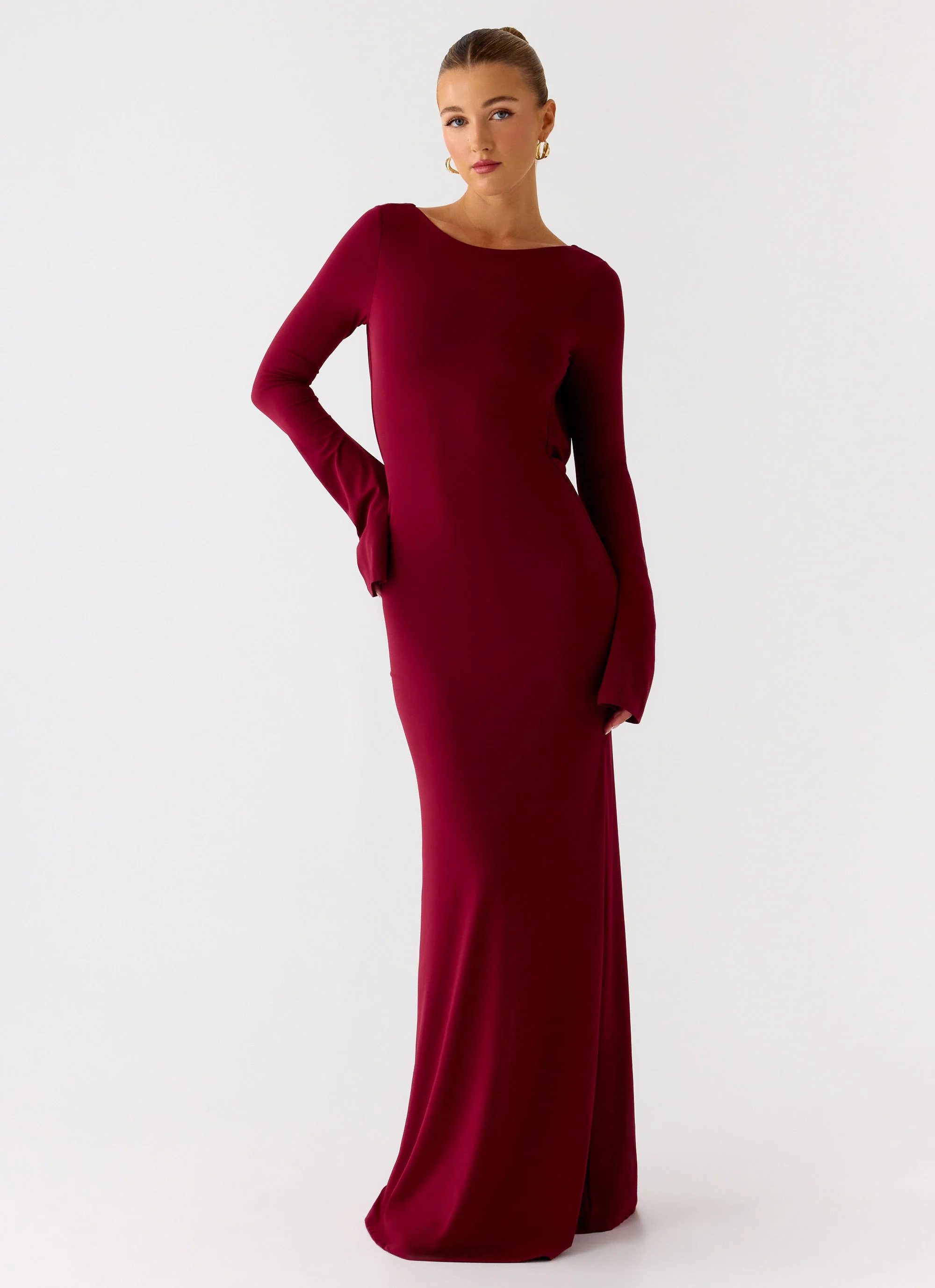 Elmont Long Sleeve Maxi Dress - Dark Cherry - luluinthesky