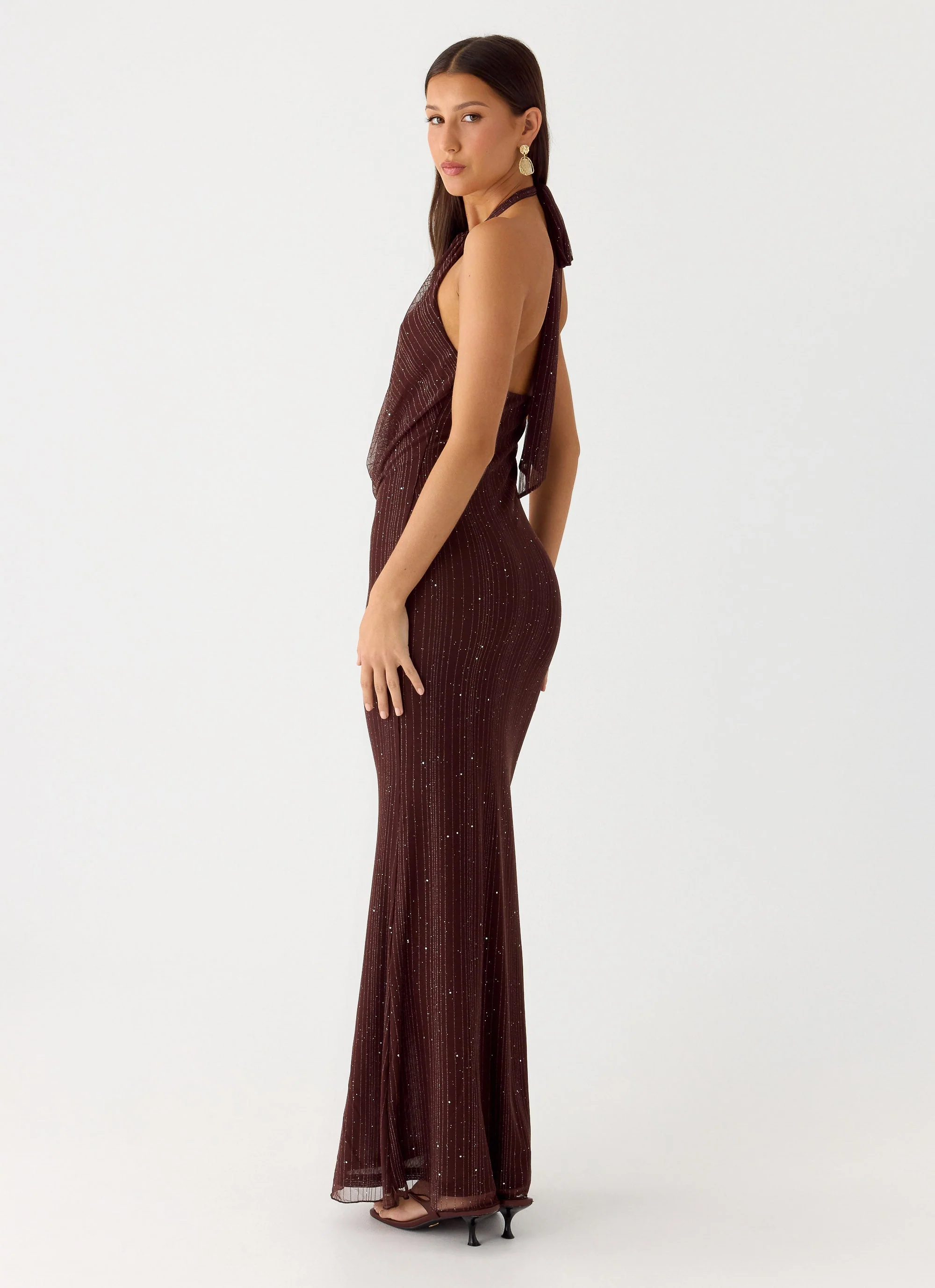 Haylan Sparkle Mesh Maxi Dress - Chocolate - luluinthesky