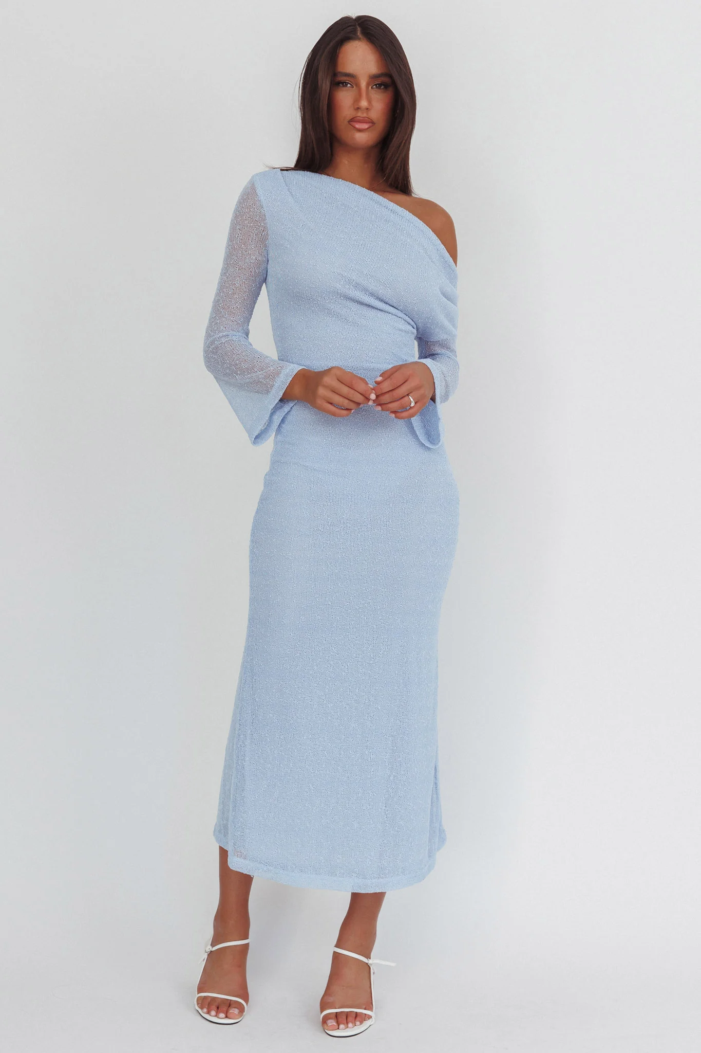 Alivya Asymmetric Neckline Knit Maxi Dress Blue - luluinthesky