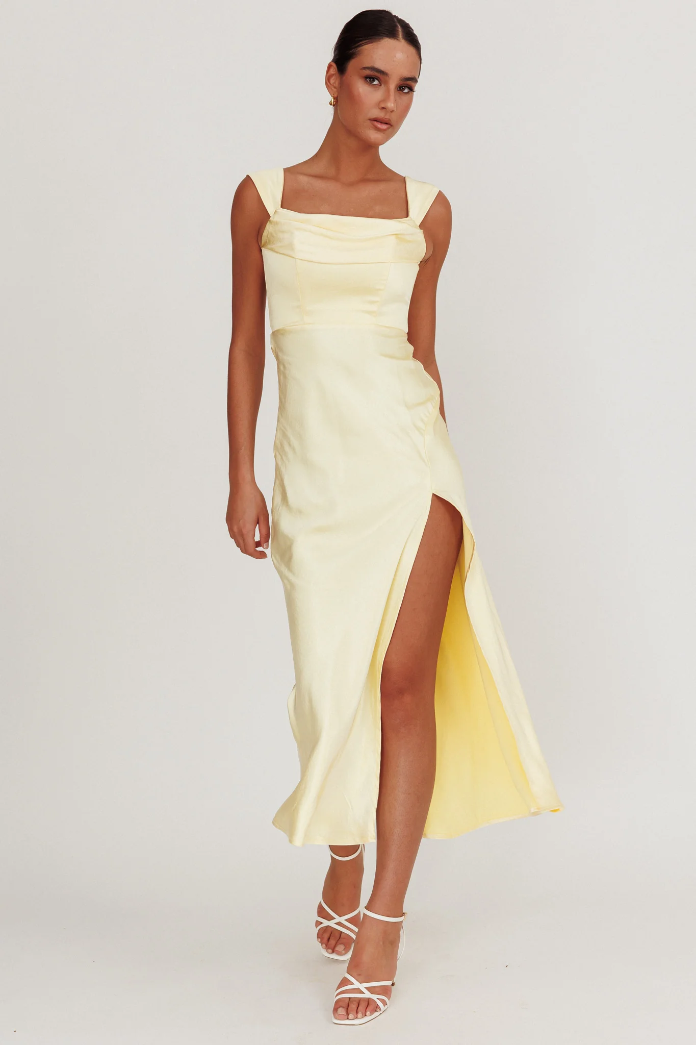 Lucinda Off-Shoulder V-Back Dress Butter - luluinthesky