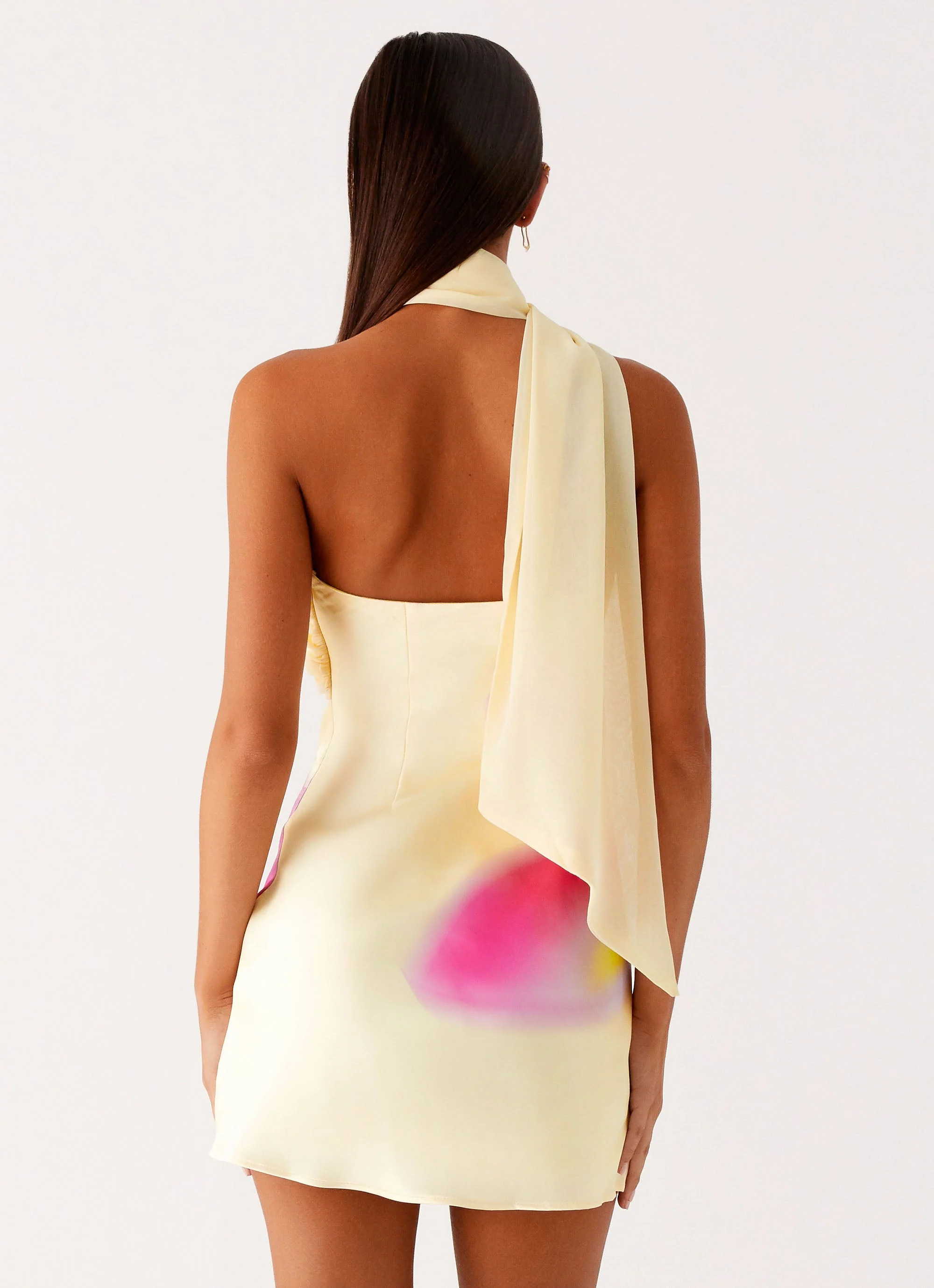 Isa Scarf Satin Mini Dress - Frangipani Yellow - luluinthesky