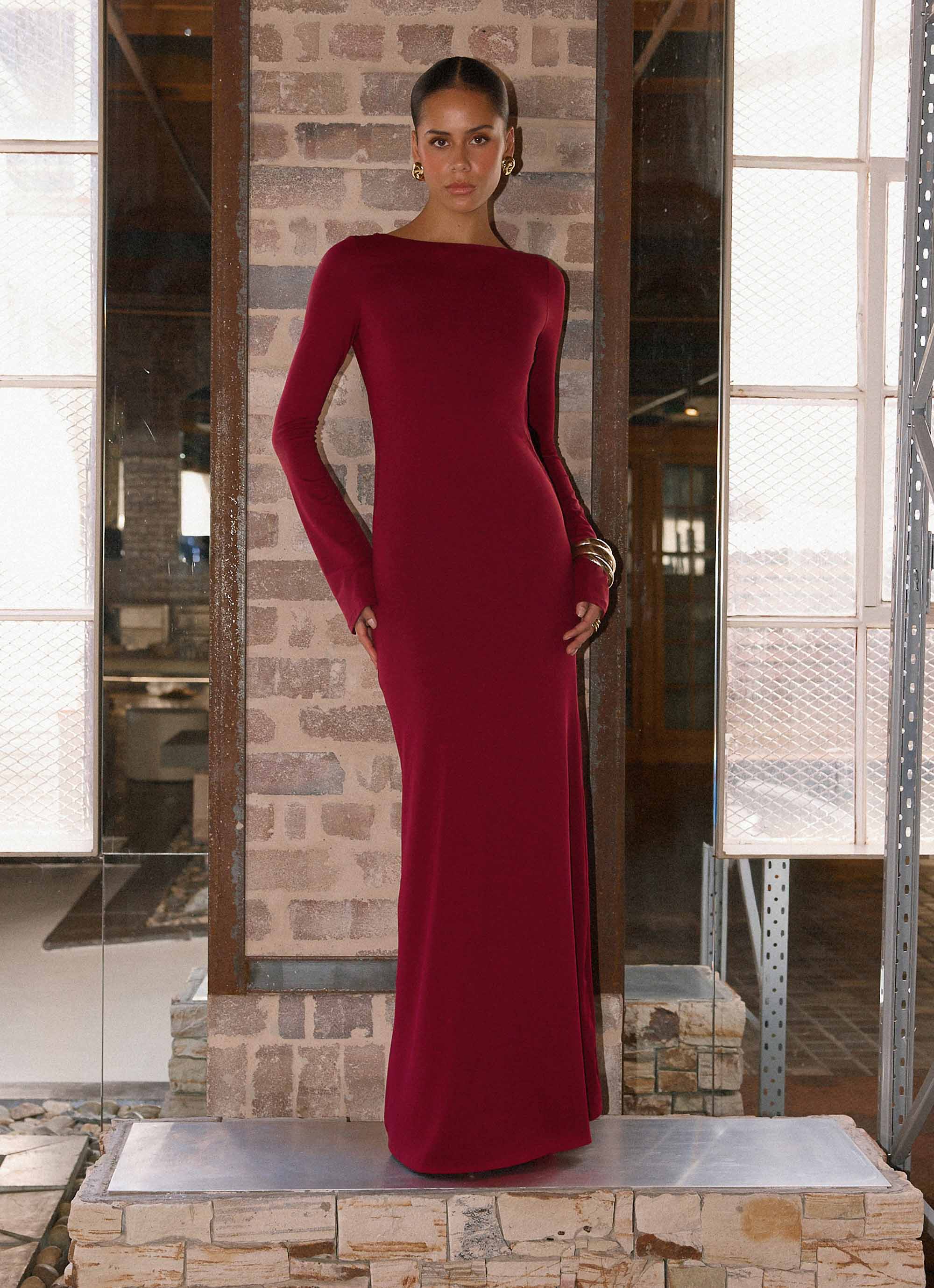 Elmont Long Sleeve Maxi Dress - Dark Cherry - luluinthesky