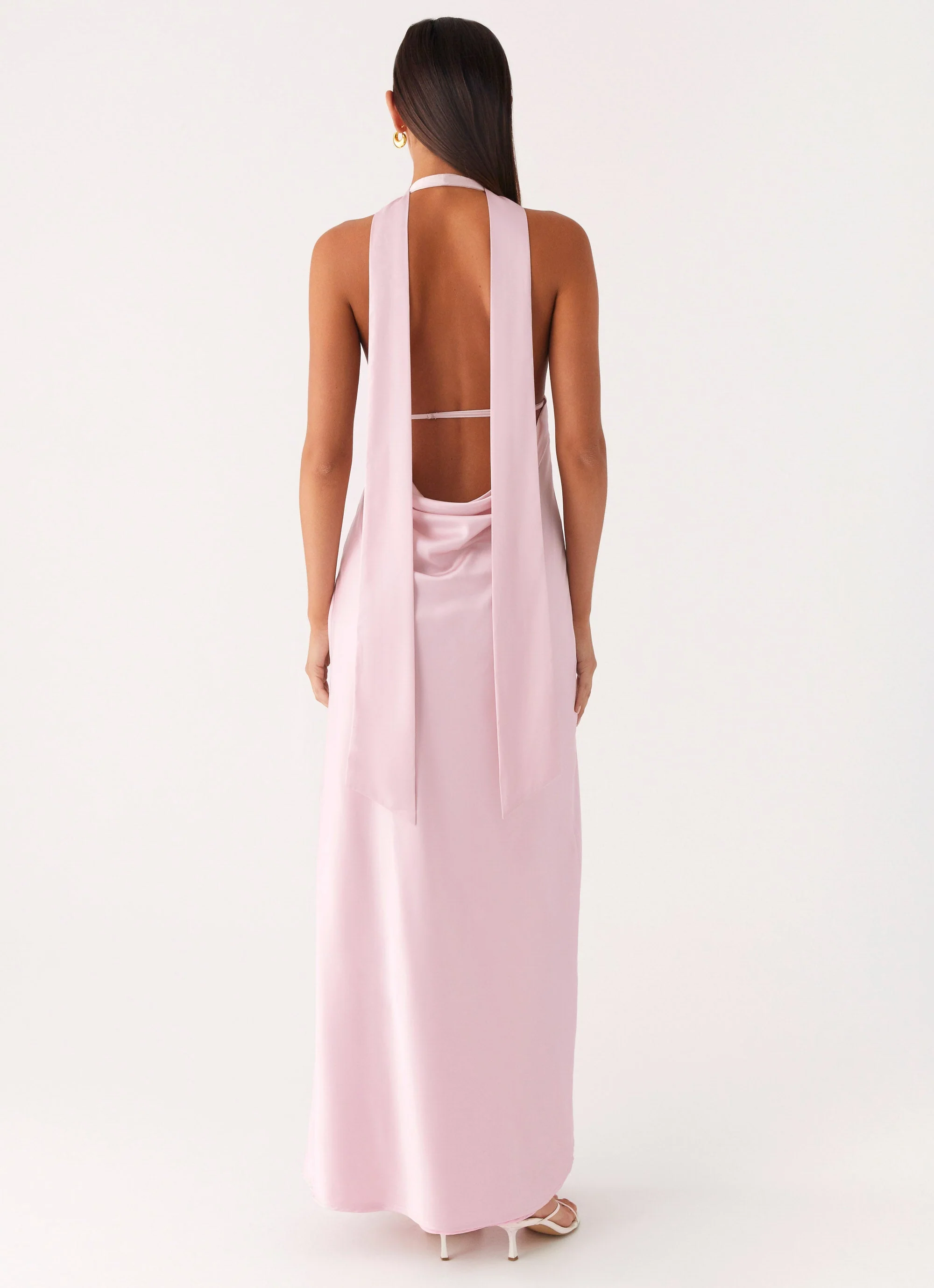 Alicia Satin Halter Maxi Dress - Baby Pink - luluinthesky