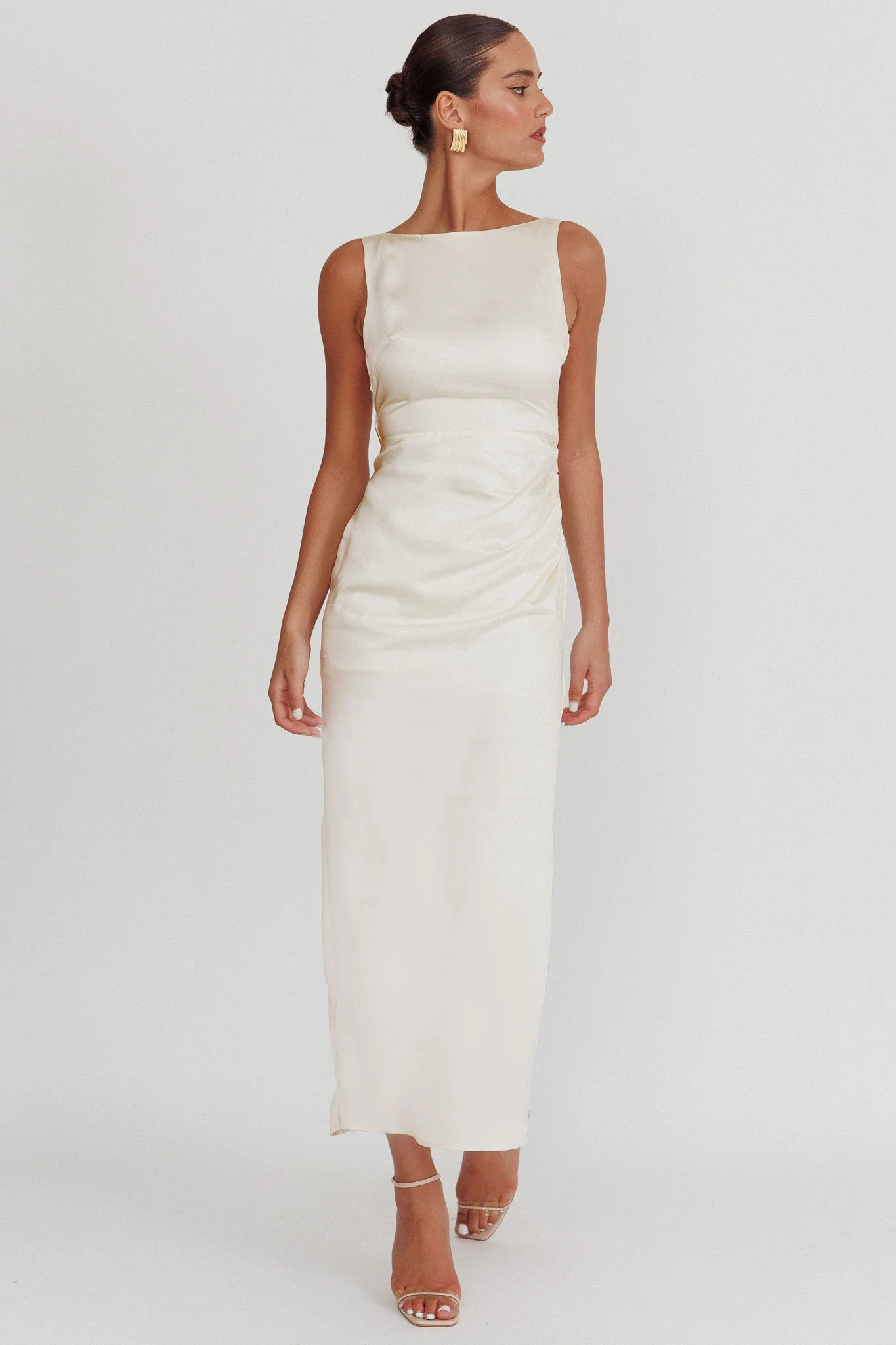 Leila Boat Neck Maxi Dress Ivory - luluinthesky