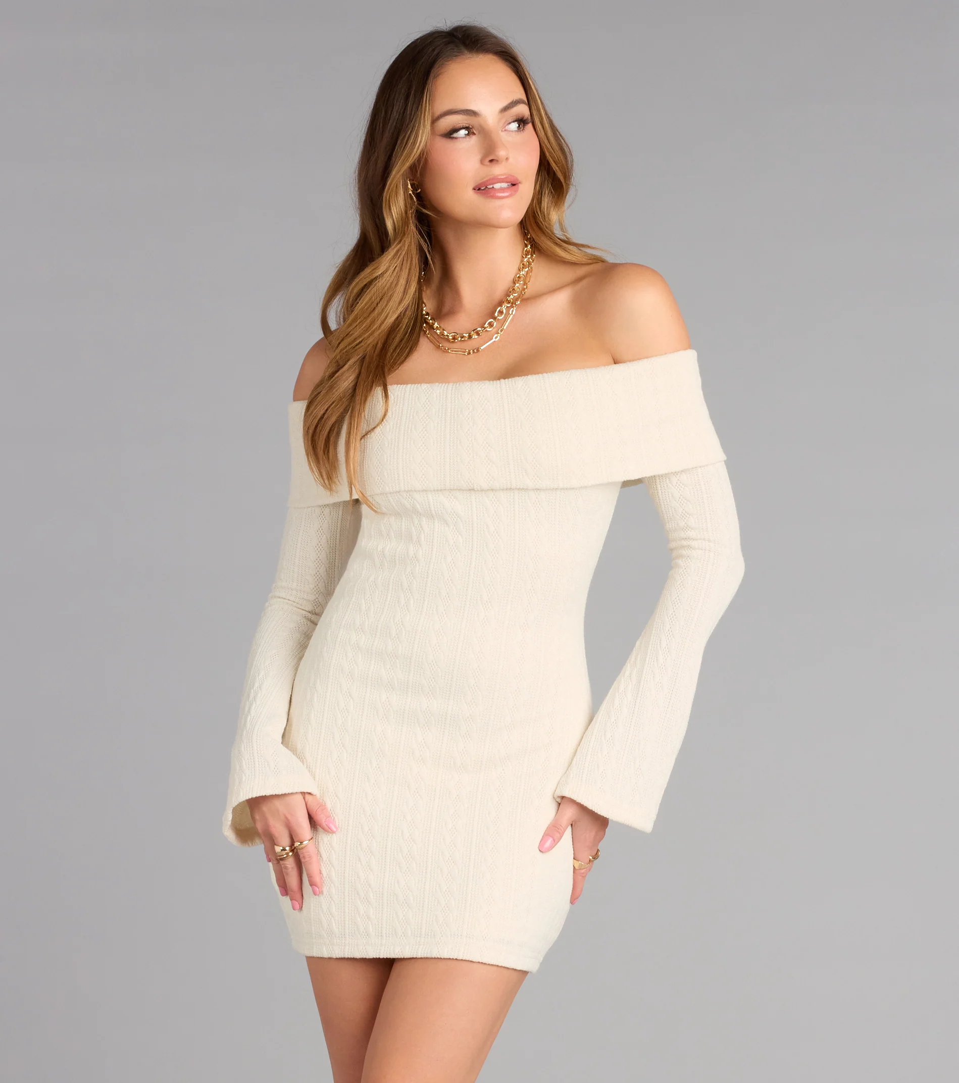 Sweet And Snug Cable Knit Mini Dress - luluinthesky