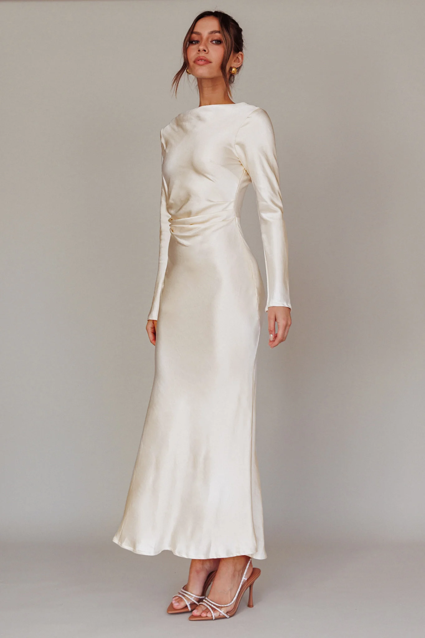 Loveland Cowl Back Midi Dress Oyster - luluinthesky