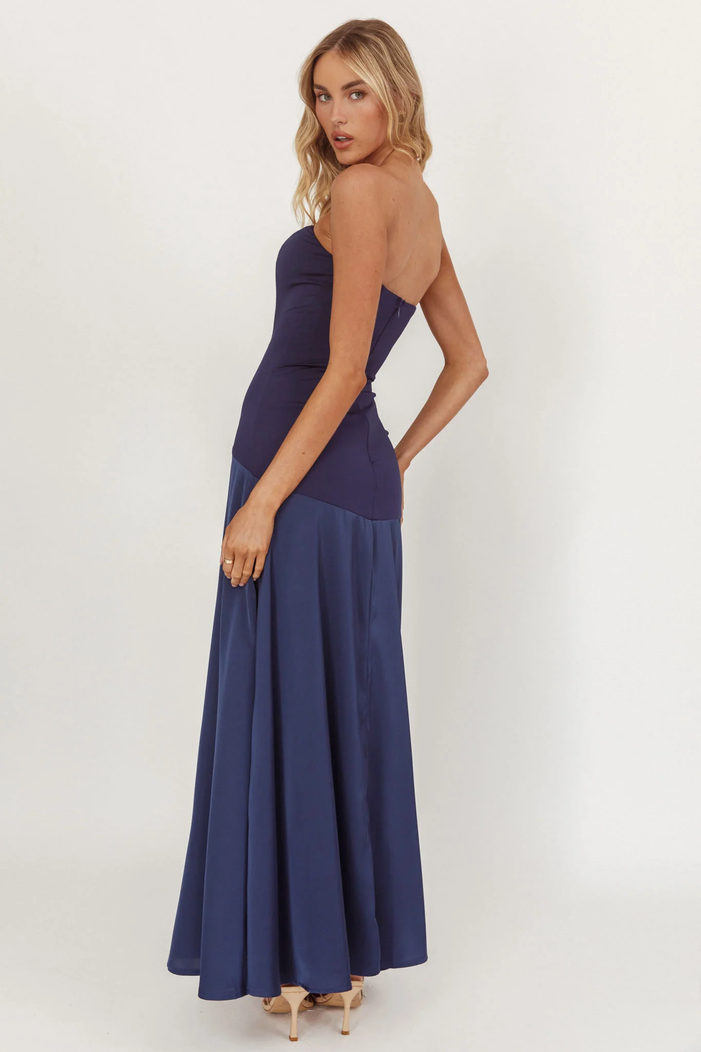 Star Avenue Strapless Drop Waist Maxi Dress Navy - luluinthesky