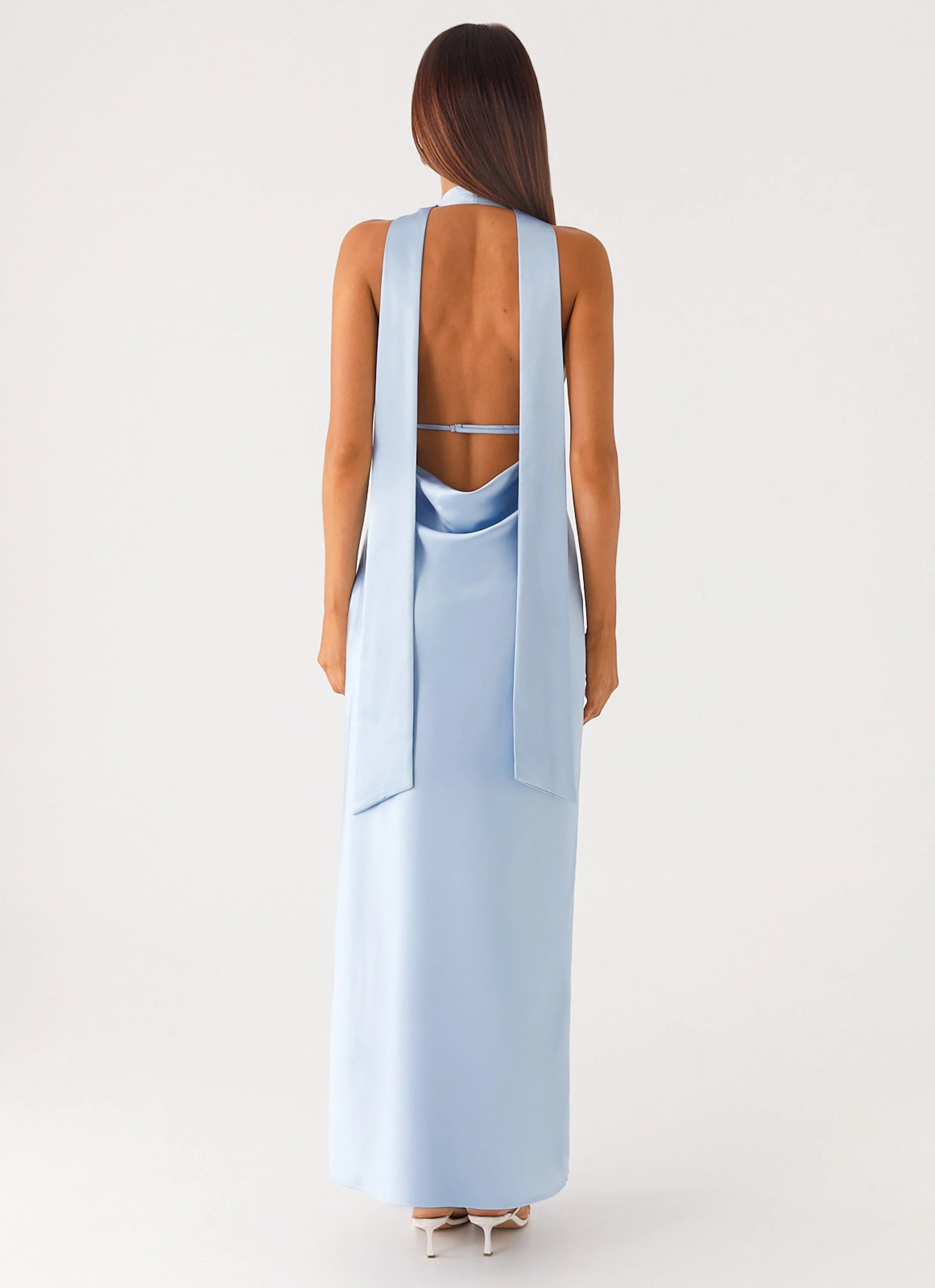 Alicia Satin Halter Maxi Dress - Baby Blue - luluinthesky